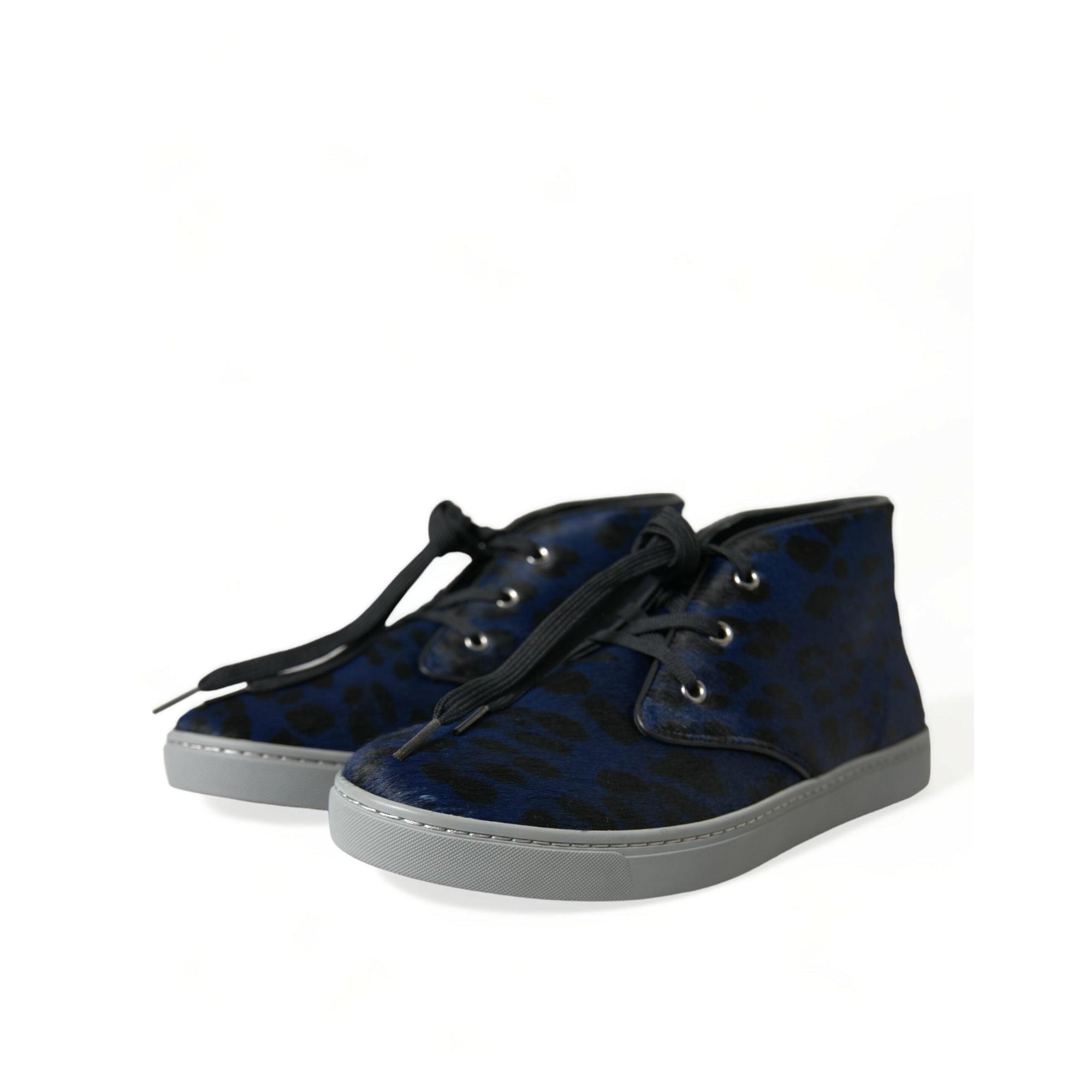 Dolce & Gabbana Chic Blue Leopard Print Mid-Top Sneakers
