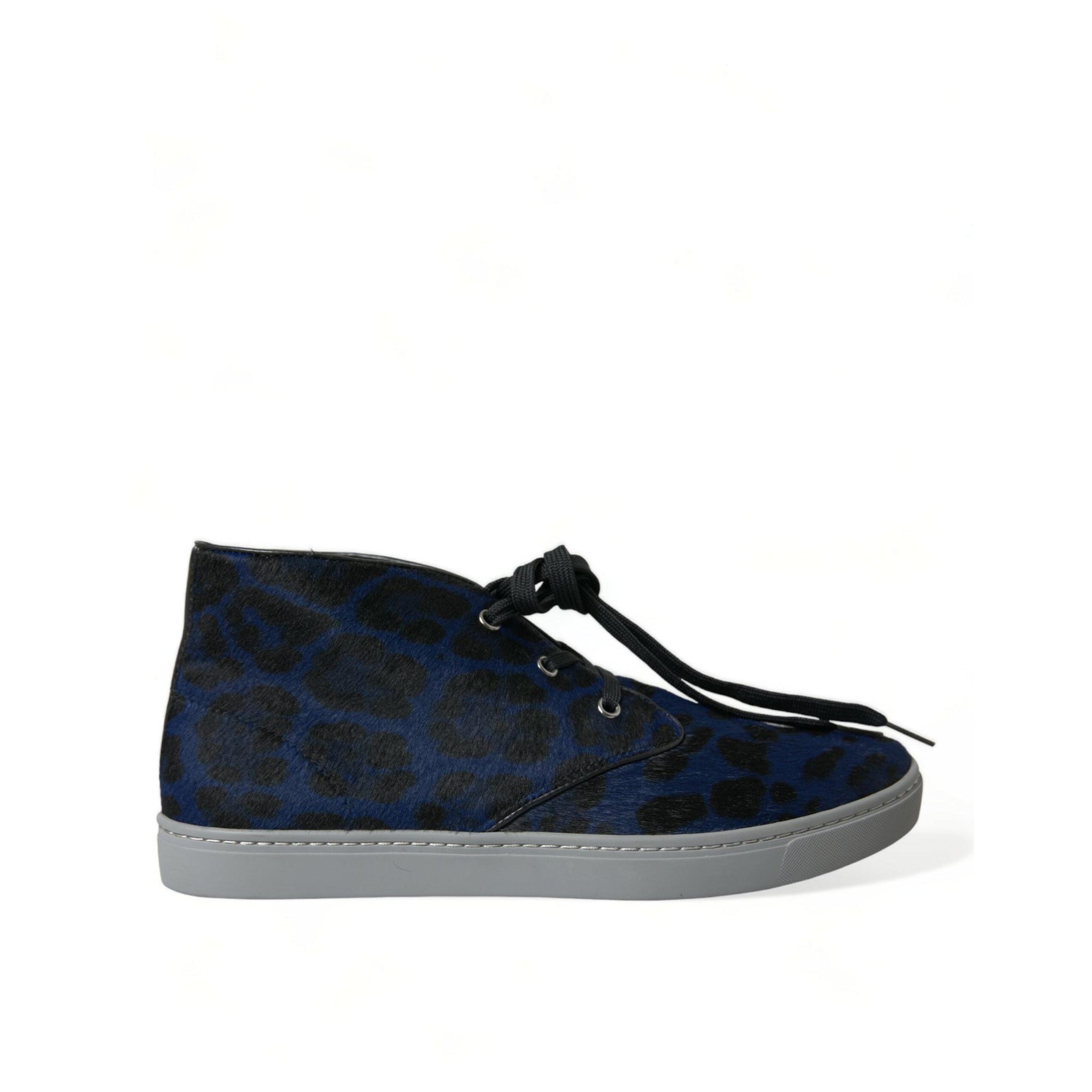 Dolce & Gabbana Chic Blue Leopard Print Mid-Top Sneakers