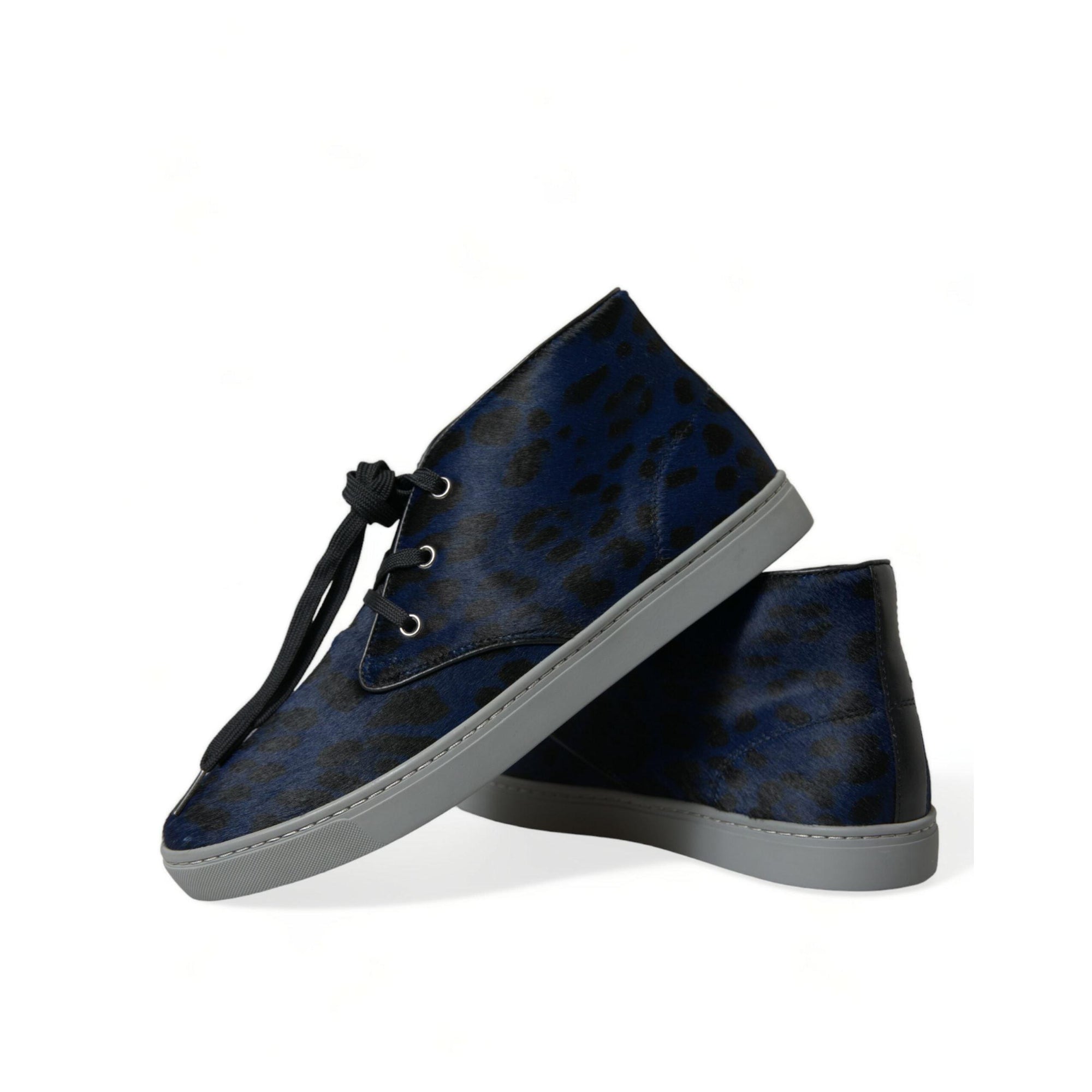 Dolce & Gabbana Chic Blue Leopard Print Mid-Top Sneakers