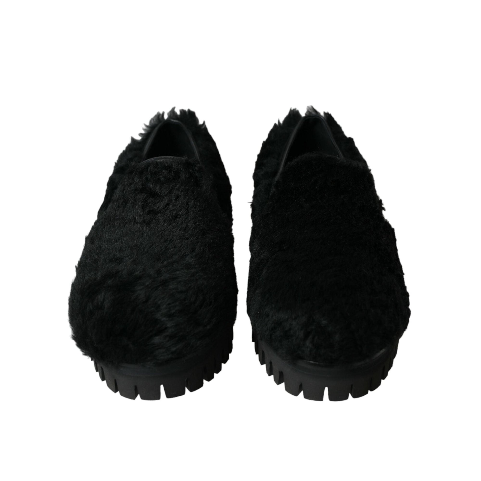 Dolce & Gabbana Elegant Black Fur Slip On Loafers for Men