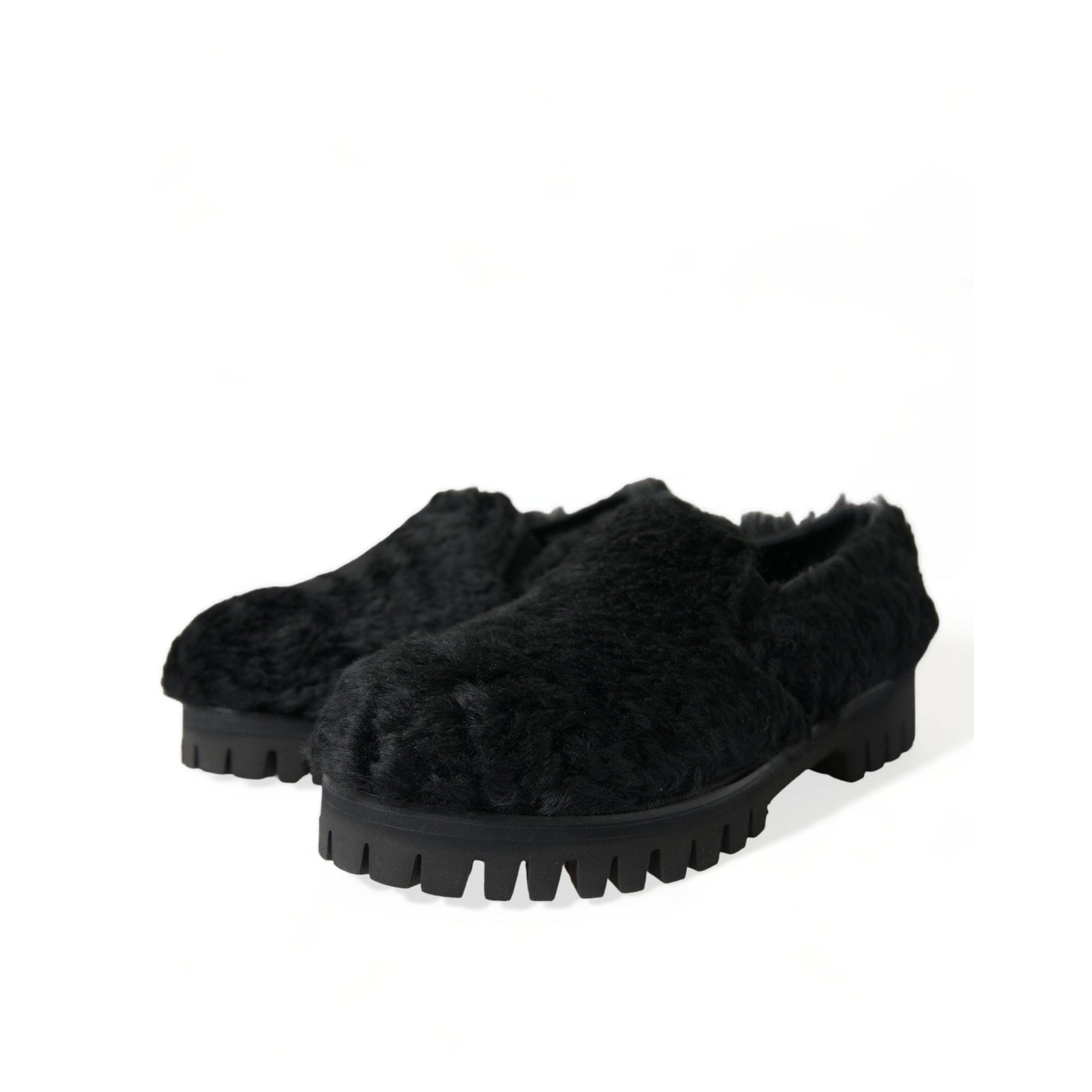 Dolce & Gabbana Elegant Black Fur Slip On Loafers for Men