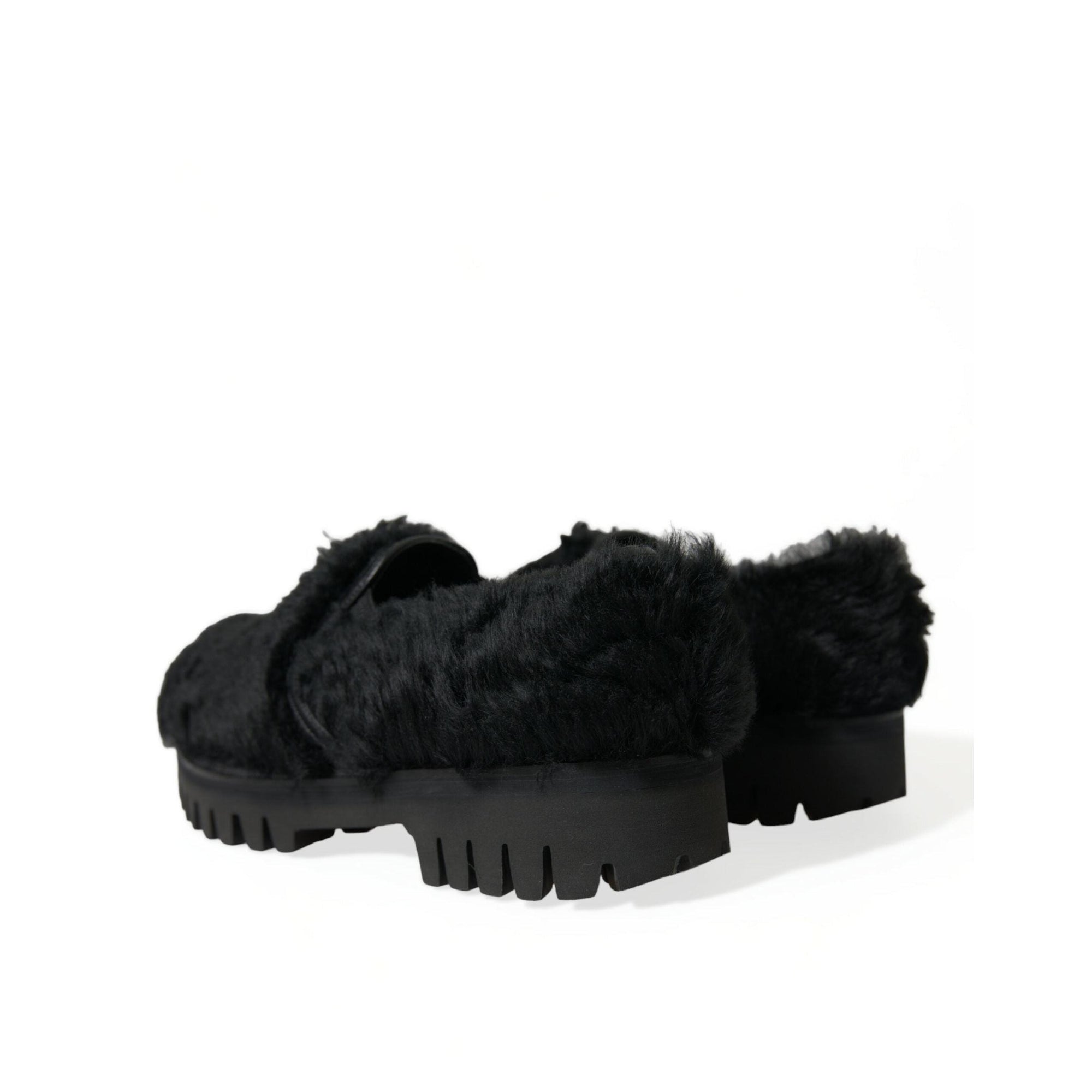 Dolce & Gabbana Elegant Black Fur Slip On Loafers for Men