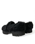 Dolce & Gabbana Elegant Black Fur Slip On Loafers for Men