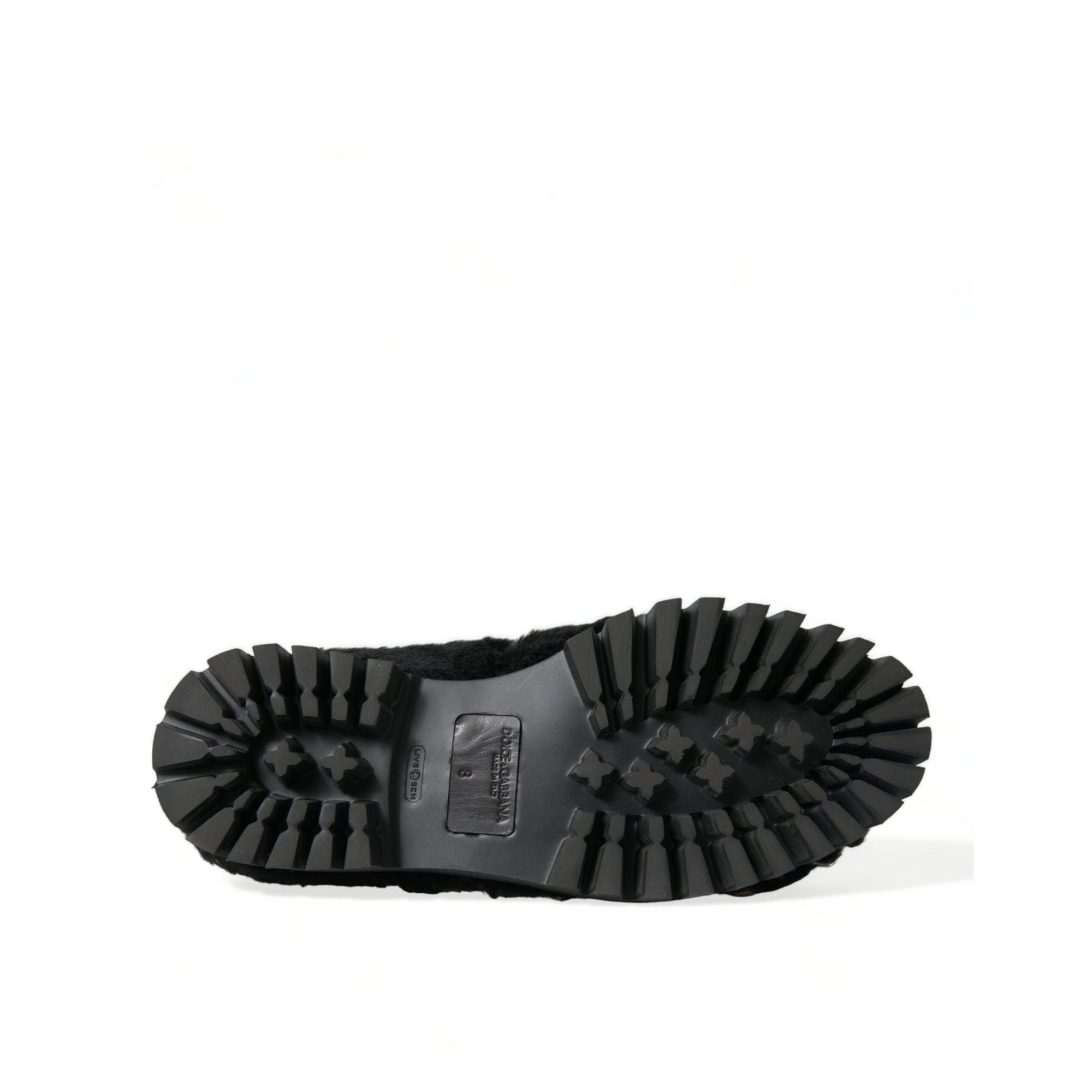 Dolce & Gabbana Elegant Black Fur Slip On Loafers for Men