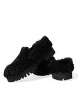 Dolce & Gabbana Elegant Black Fur Slip On Loafers for Men