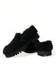Dolce & Gabbana Elegant Black Fur Slip On Loafers for Men