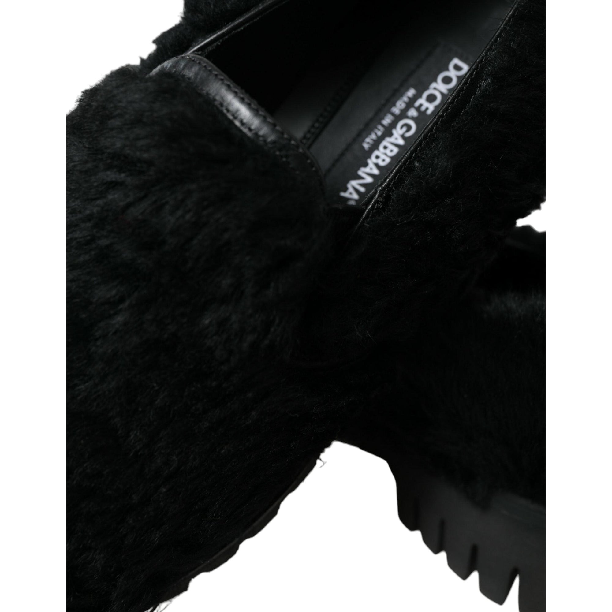 Dolce & Gabbana Elegant Black Fur Slip On Loafers for Men