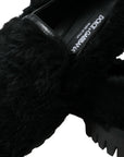 Dolce & Gabbana Elegant Black Fur Slip On Loafers for Men