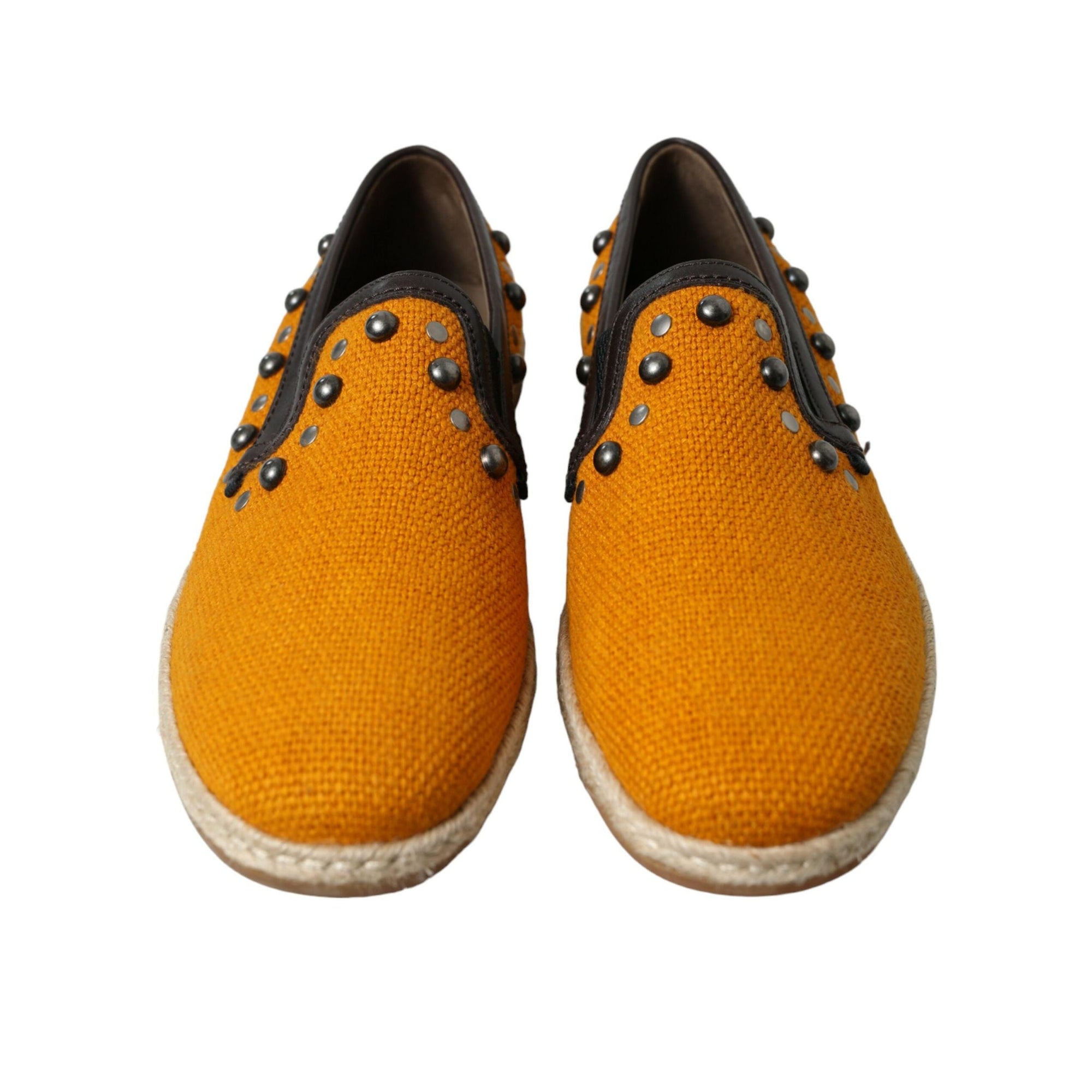 Dolce & Gabbana Exclusive Orange Canvas Loafers with Studs
