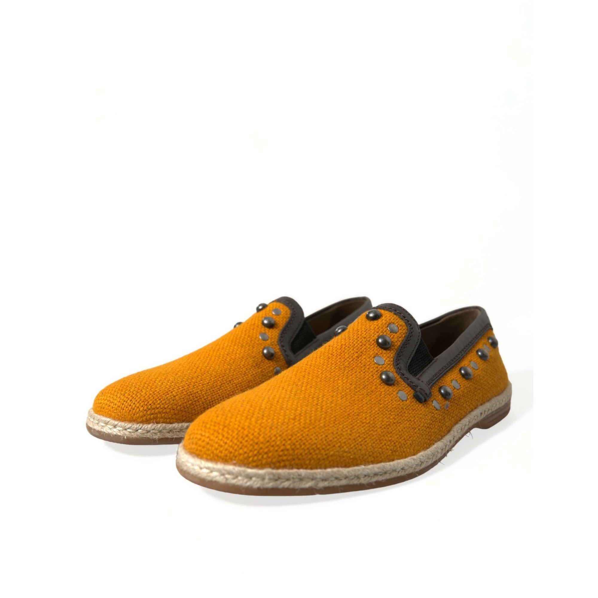Dolce & Gabbana Exclusive Orange Canvas Loafers with Studs