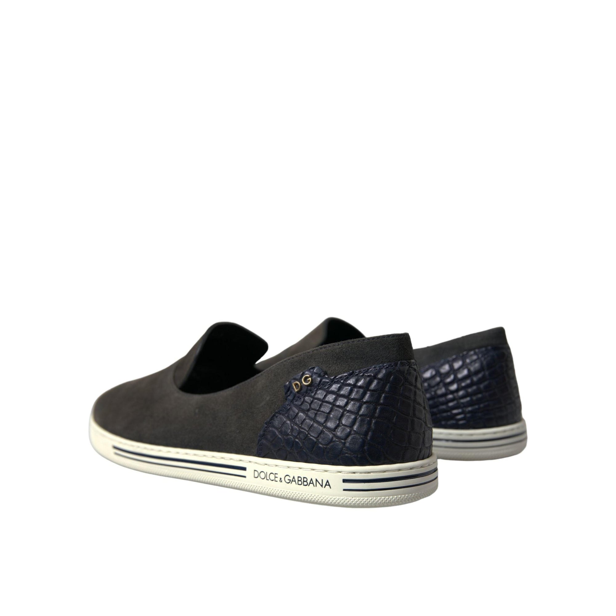 Dolce & Gabbana Elegant Blue Suede & Crocodile Slippers