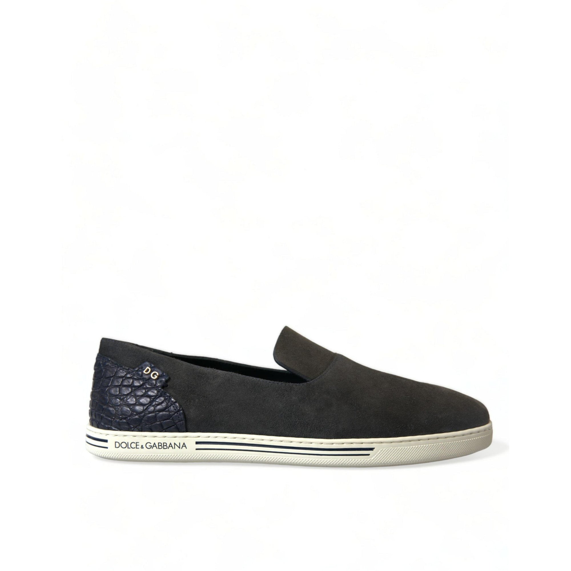 Dolce & Gabbana Elegant Blue Suede & Crocodile Slippers