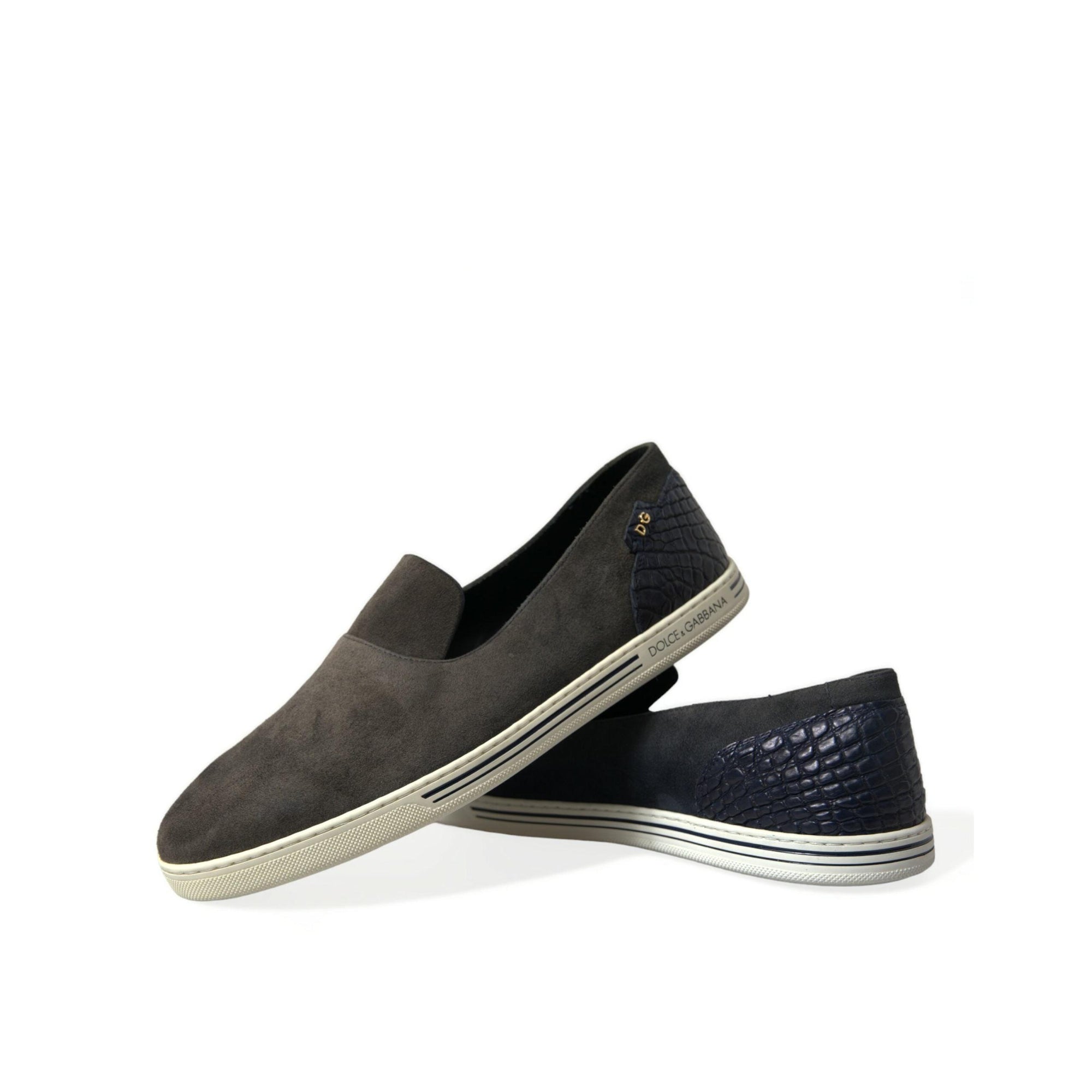 Dolce & Gabbana Elegant Blue Suede & Crocodile Slippers