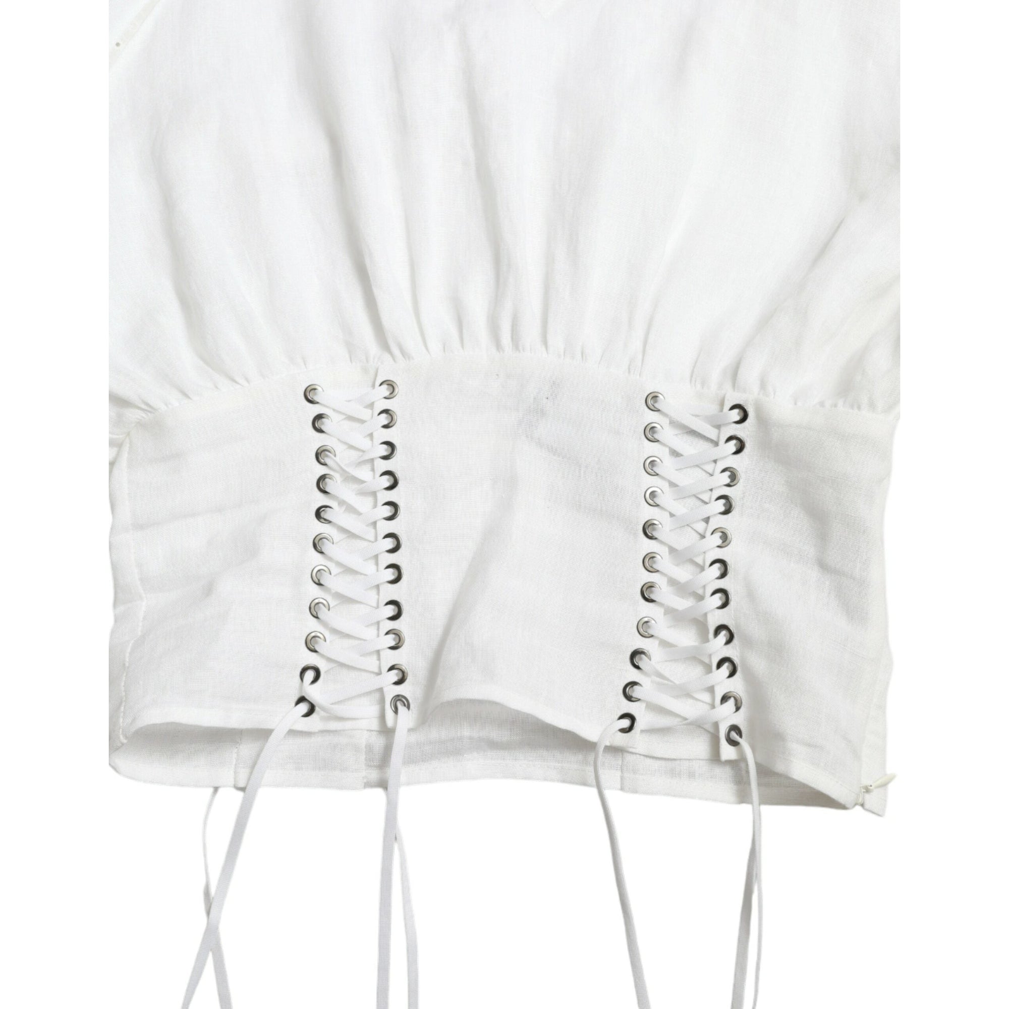 Dolce & Gabbana Elegant White Lace-Up Corset Cropped Top