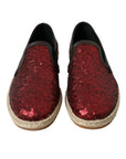 Dolce & Gabbana Red Sequined Leather Loafers