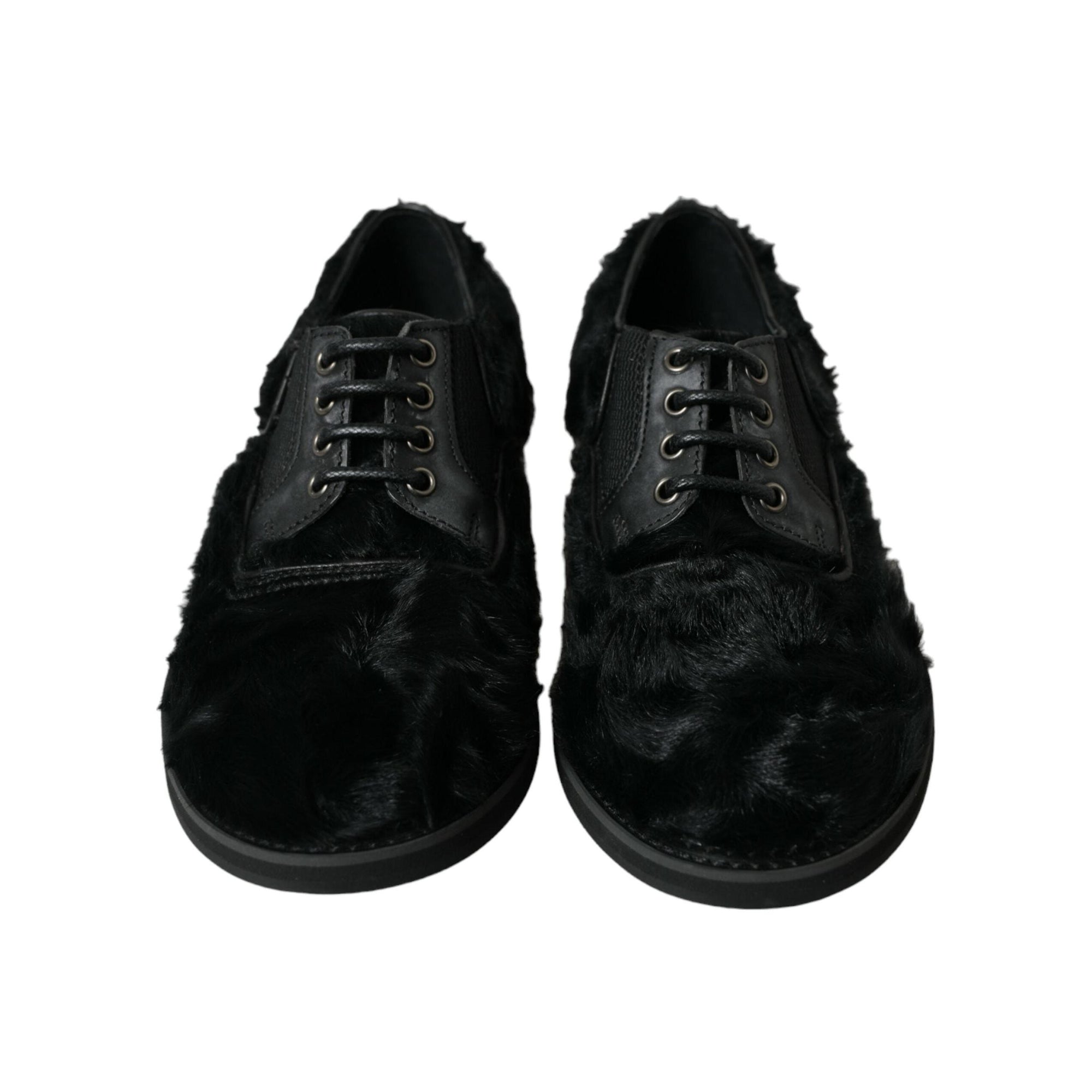 Dolce & Gabbana Elegant Black Fur Derby Dress Shoes for Men