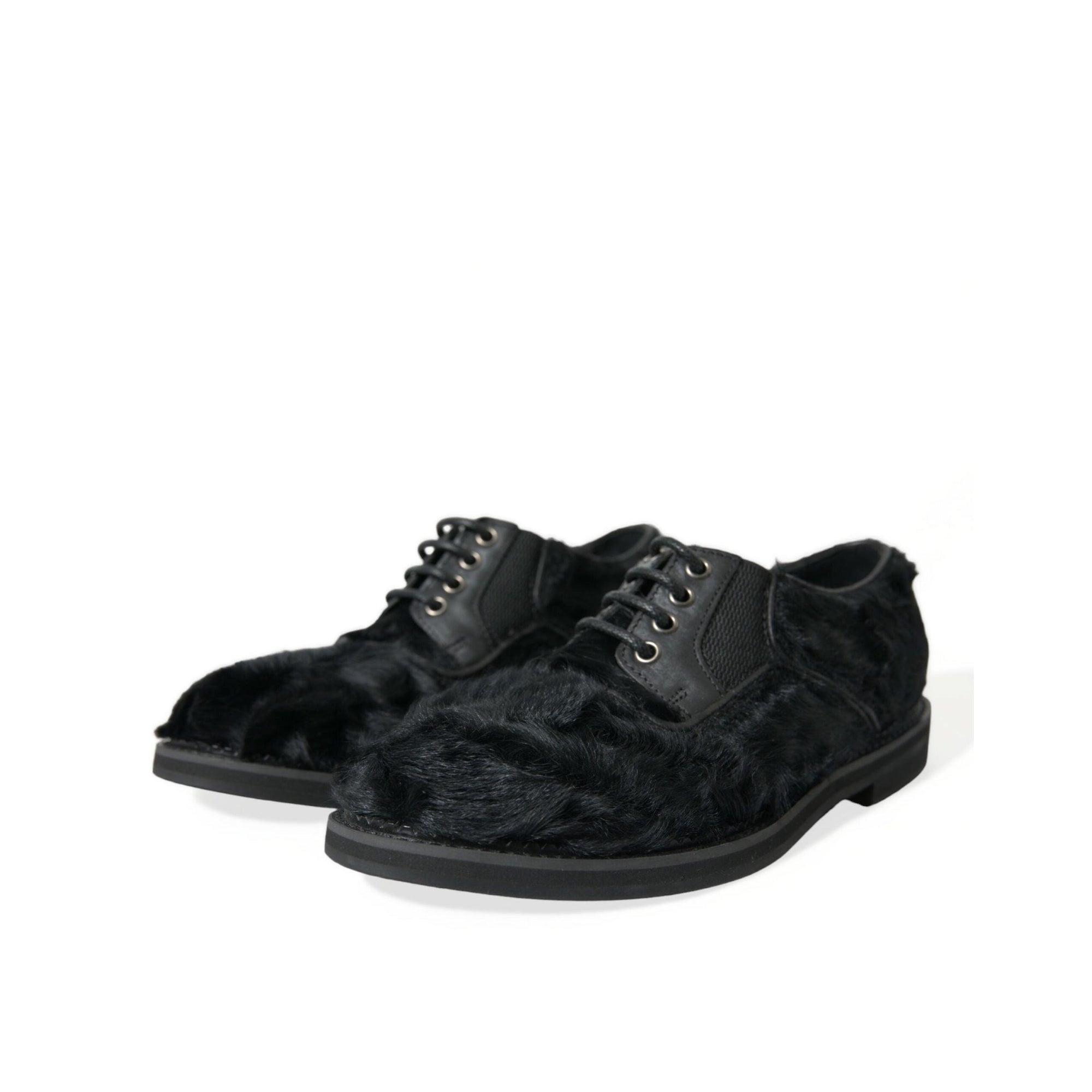 Dolce & Gabbana Elegant Black Fur Derby Dress Shoes for Men