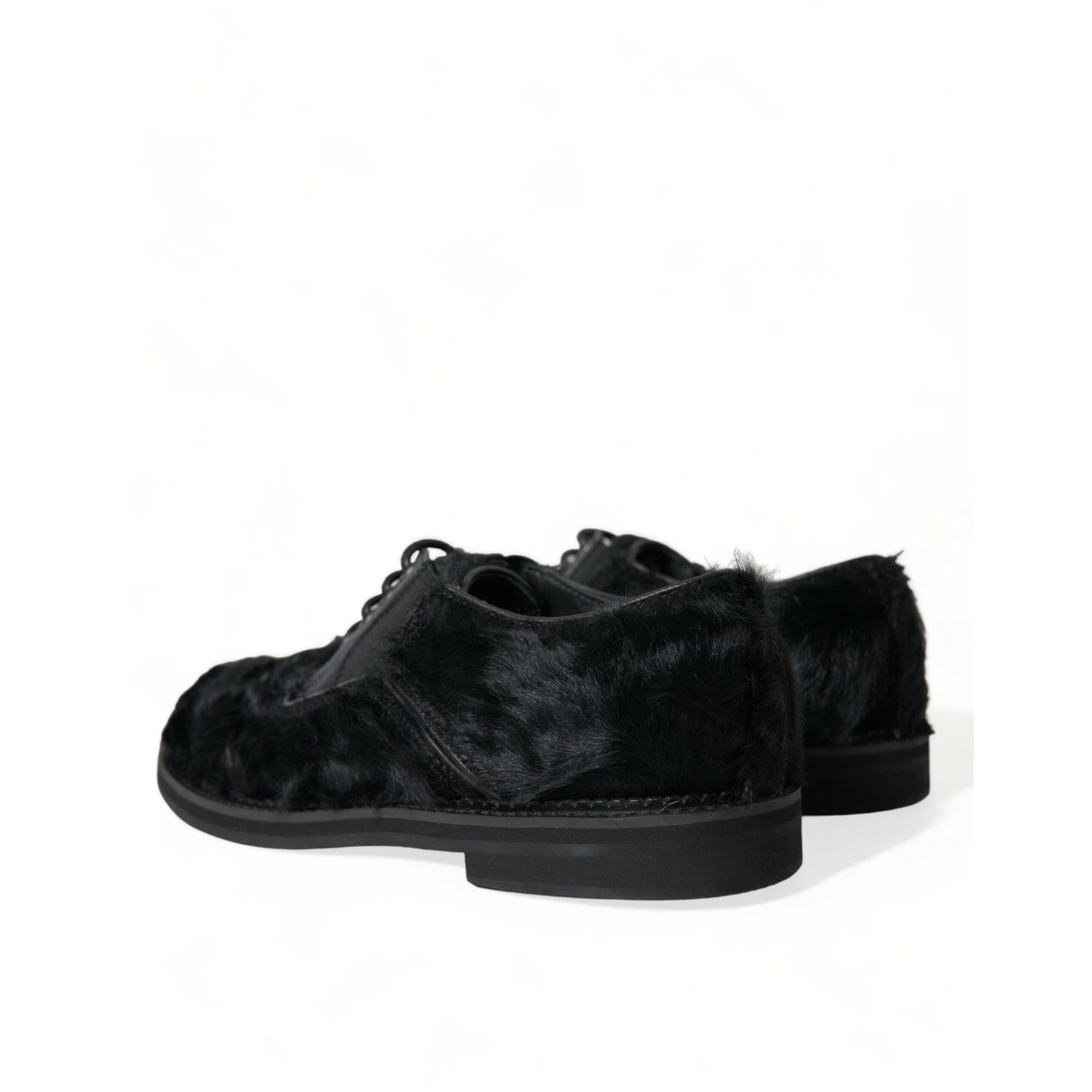 Dolce & Gabbana Elegant Black Fur Derby Dress Shoes for Men