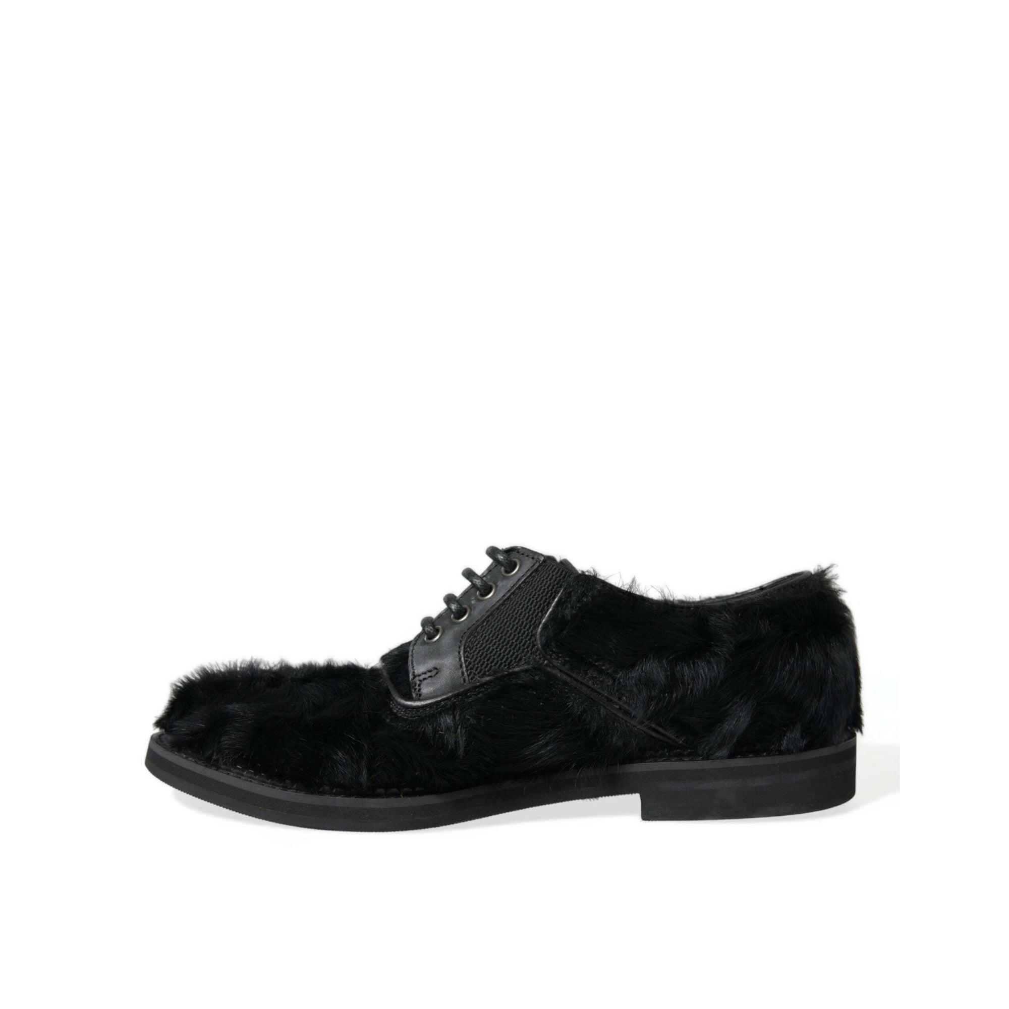Dolce & Gabbana Elegant Black Fur Derby Dress Shoes for Men