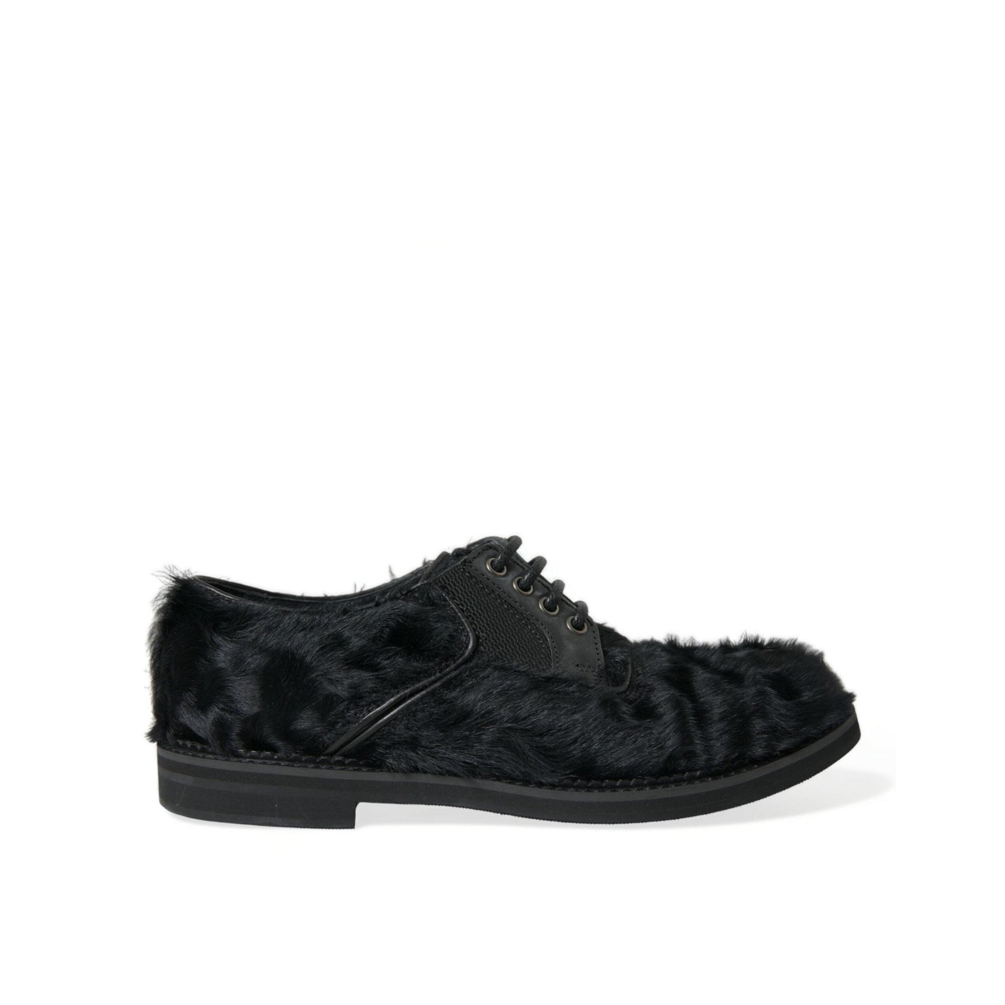 Dolce & Gabbana Elegant Black Fur Derby Dress Shoes for Men