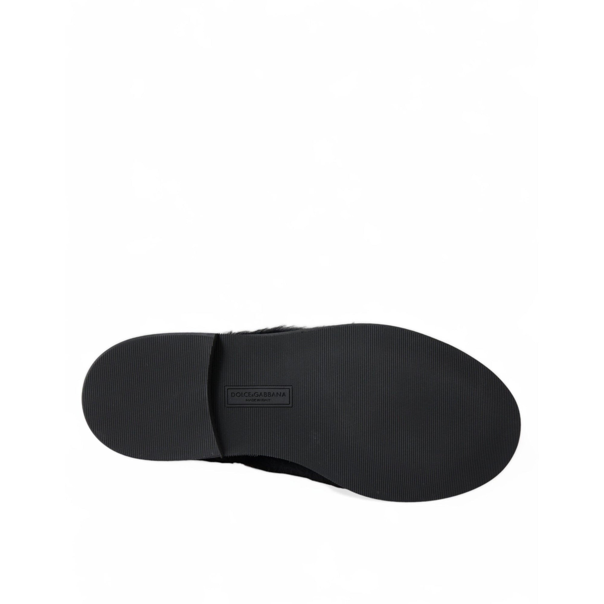 Dolce & Gabbana Elegant Black Fur Derby Dress Shoes for Men