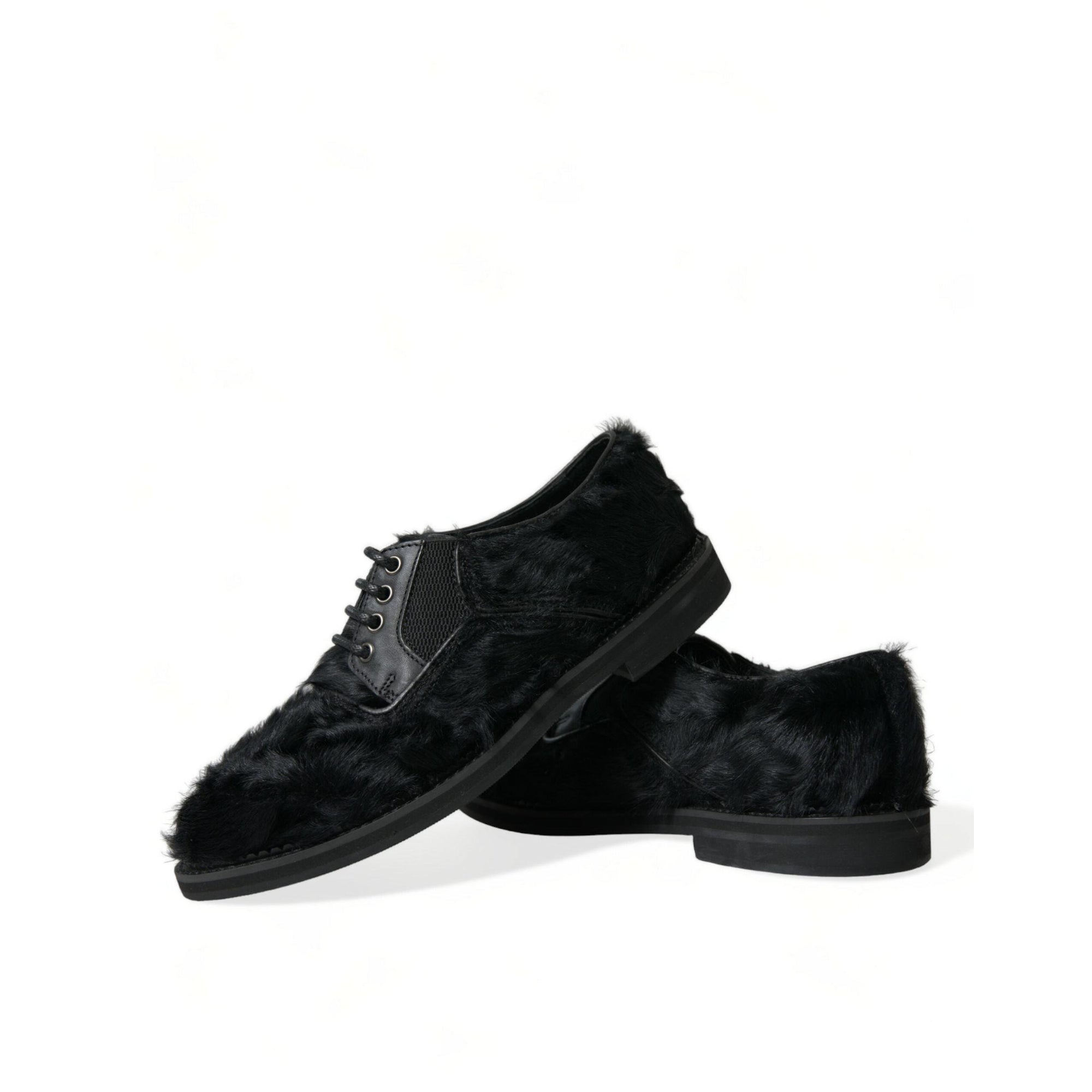 Dolce & Gabbana Elegant Black Fur Derby Dress Shoes for Men