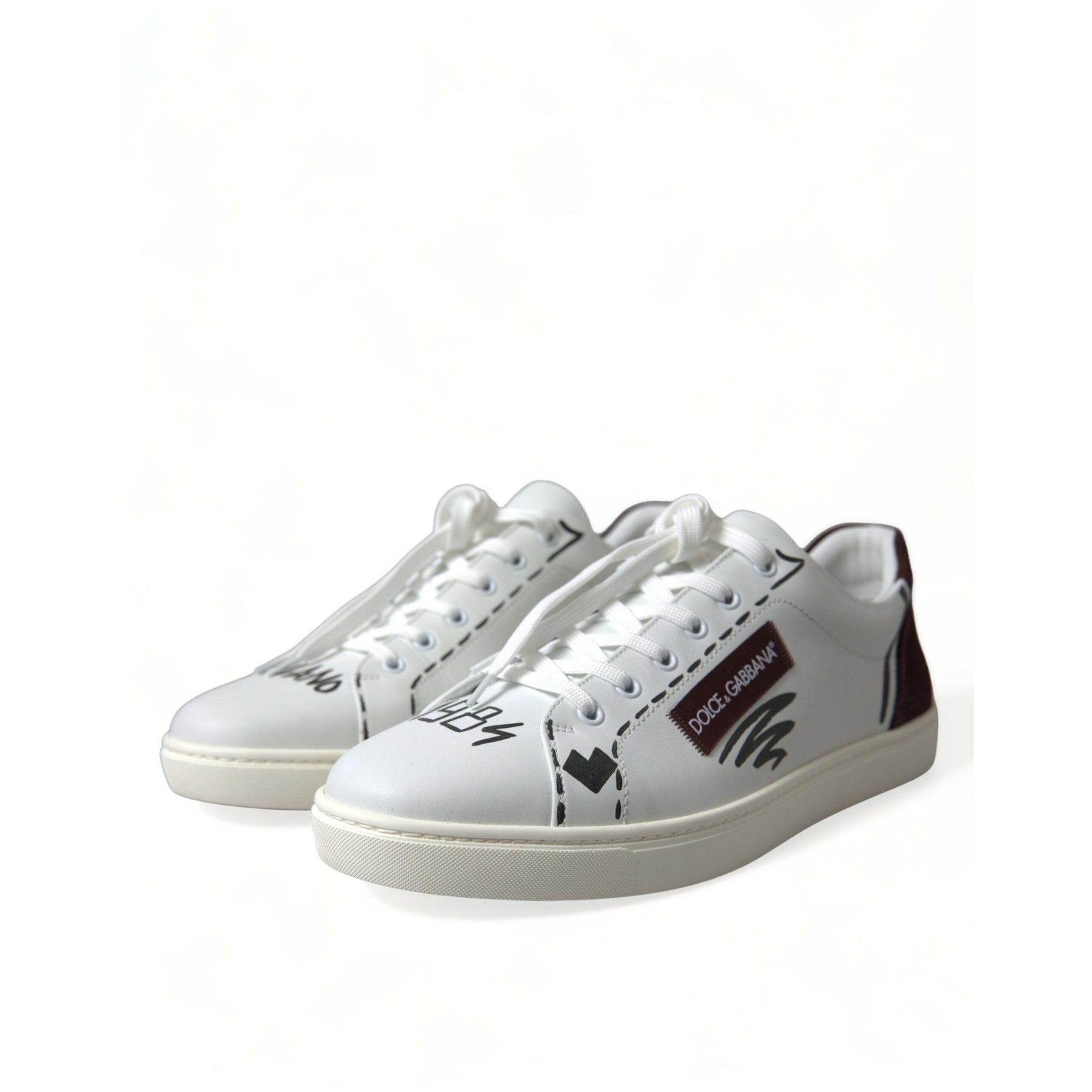 Dolce & Gabbana Exclusive White Bordeaux Low Top Sneakers