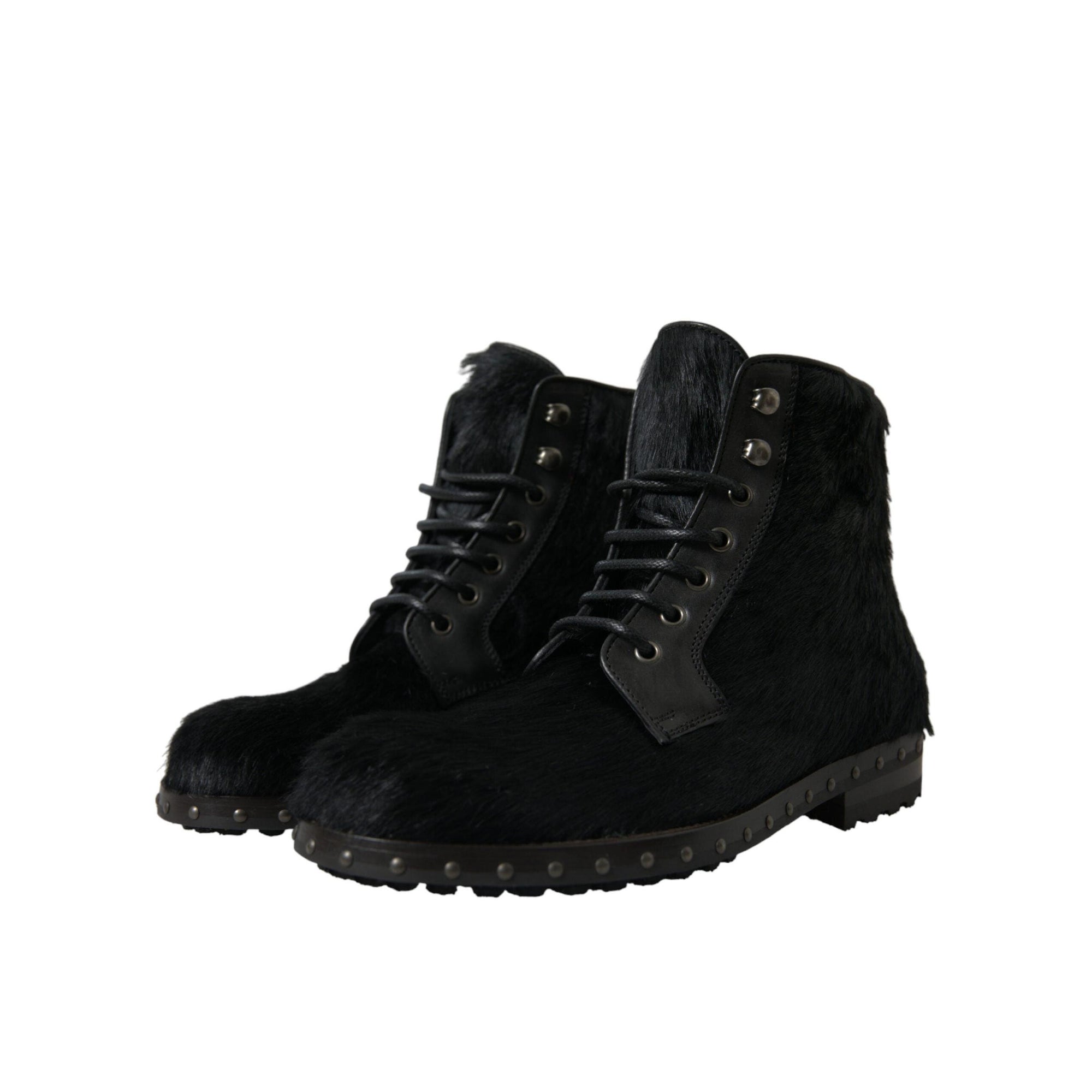 Dolce & Gabbana Elegant Black Calf Leather Lace-Up Boots
