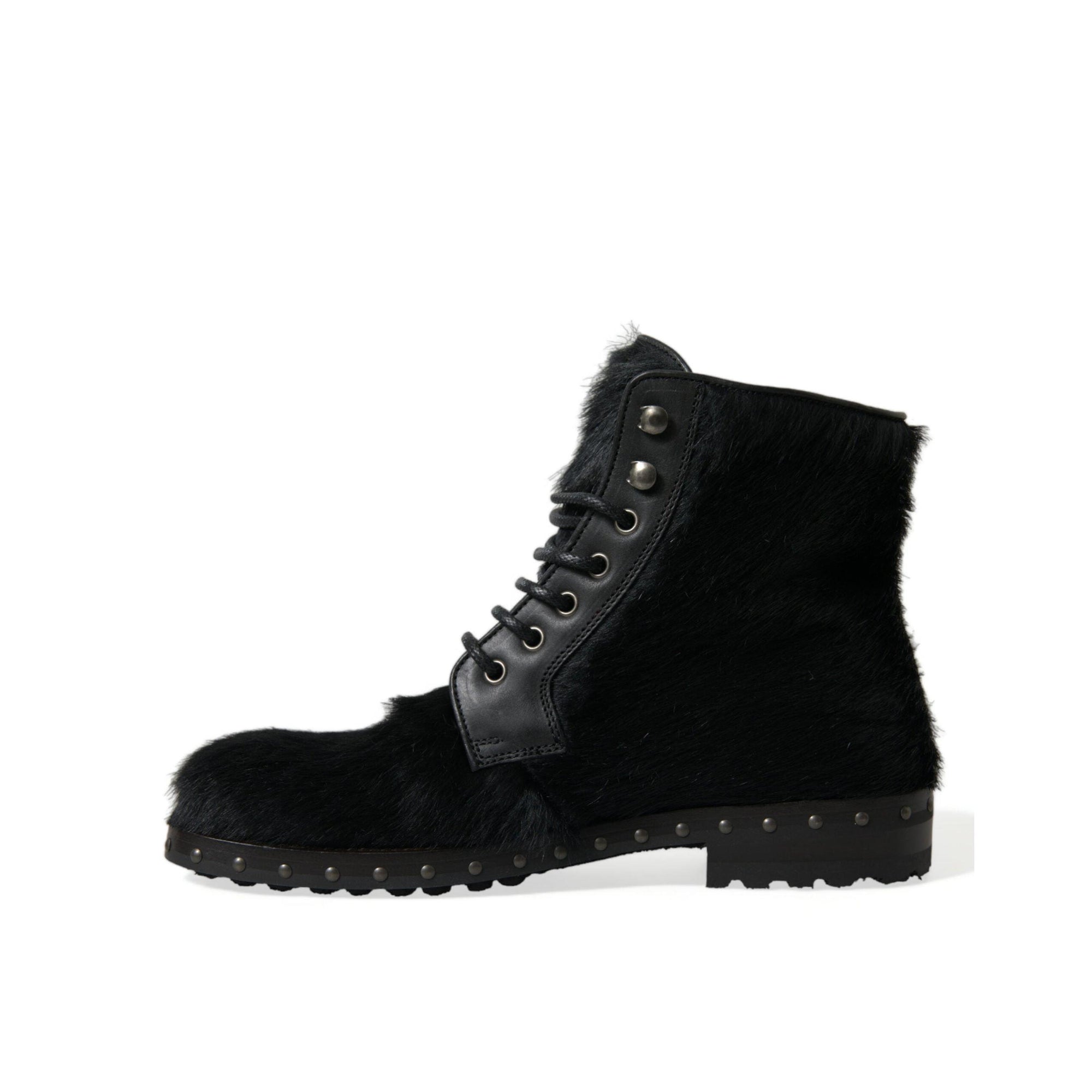 Dolce & Gabbana Elegant Black Calf Leather Lace-Up Boots