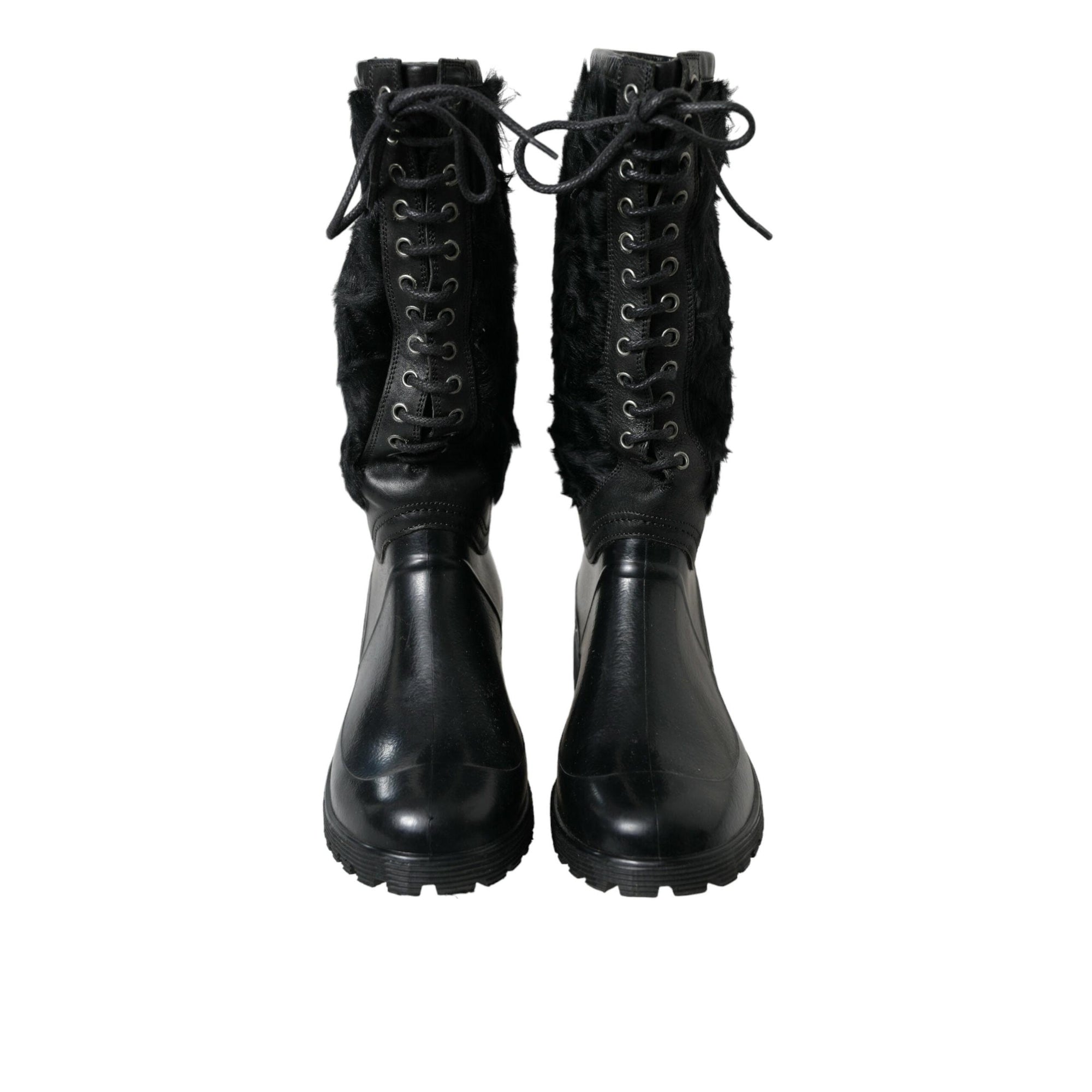 Dolce & Gabbana Sleek Black Shearling Mid Calf Boots