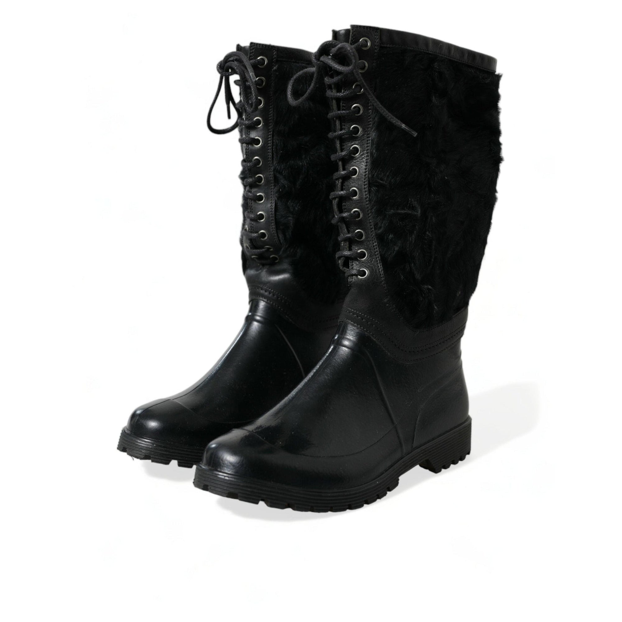 Dolce & Gabbana Sleek Black Shearling Mid Calf Boots