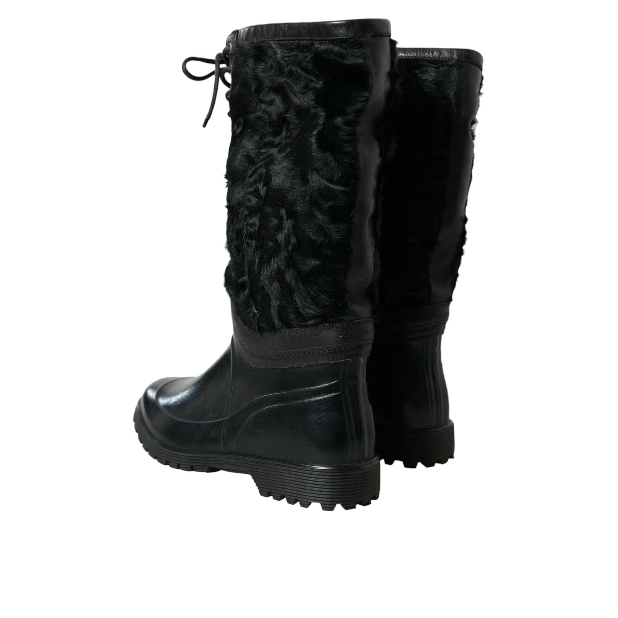 Dolce & Gabbana Sleek Black Shearling Mid Calf Boots