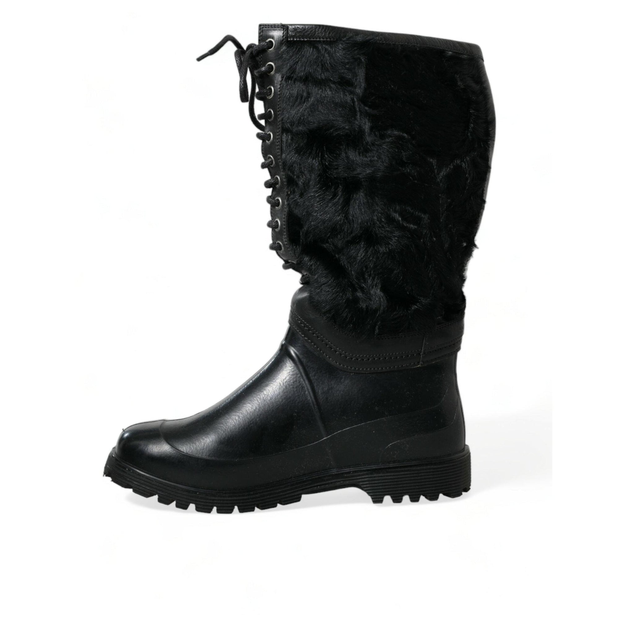 Dolce & Gabbana Sleek Black Shearling Mid Calf Boots