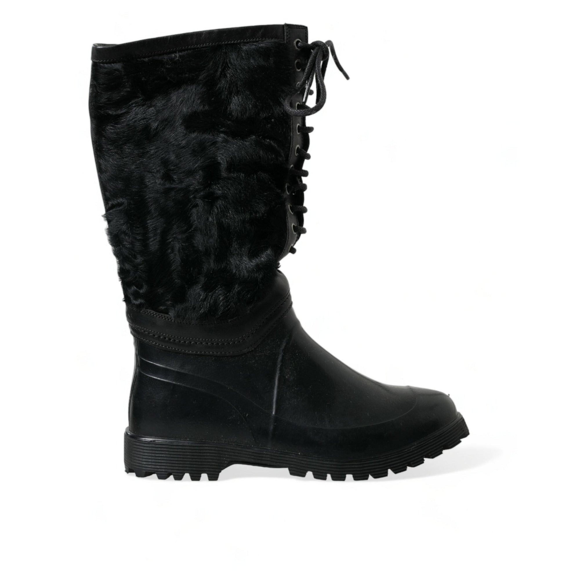Dolce & Gabbana Sleek Black Shearling Mid Calf Boots