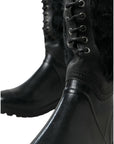 Dolce & Gabbana Sleek Black Shearling Mid Calf Boots