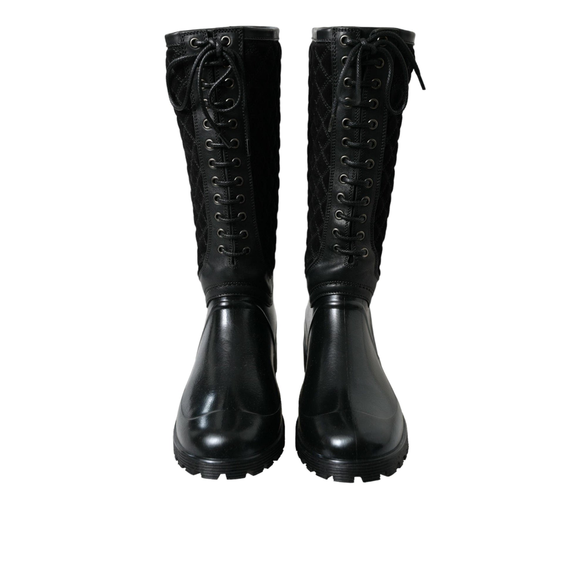 Dolce & Gabbana Elegant Quilted Lace-Up Rain Boots
