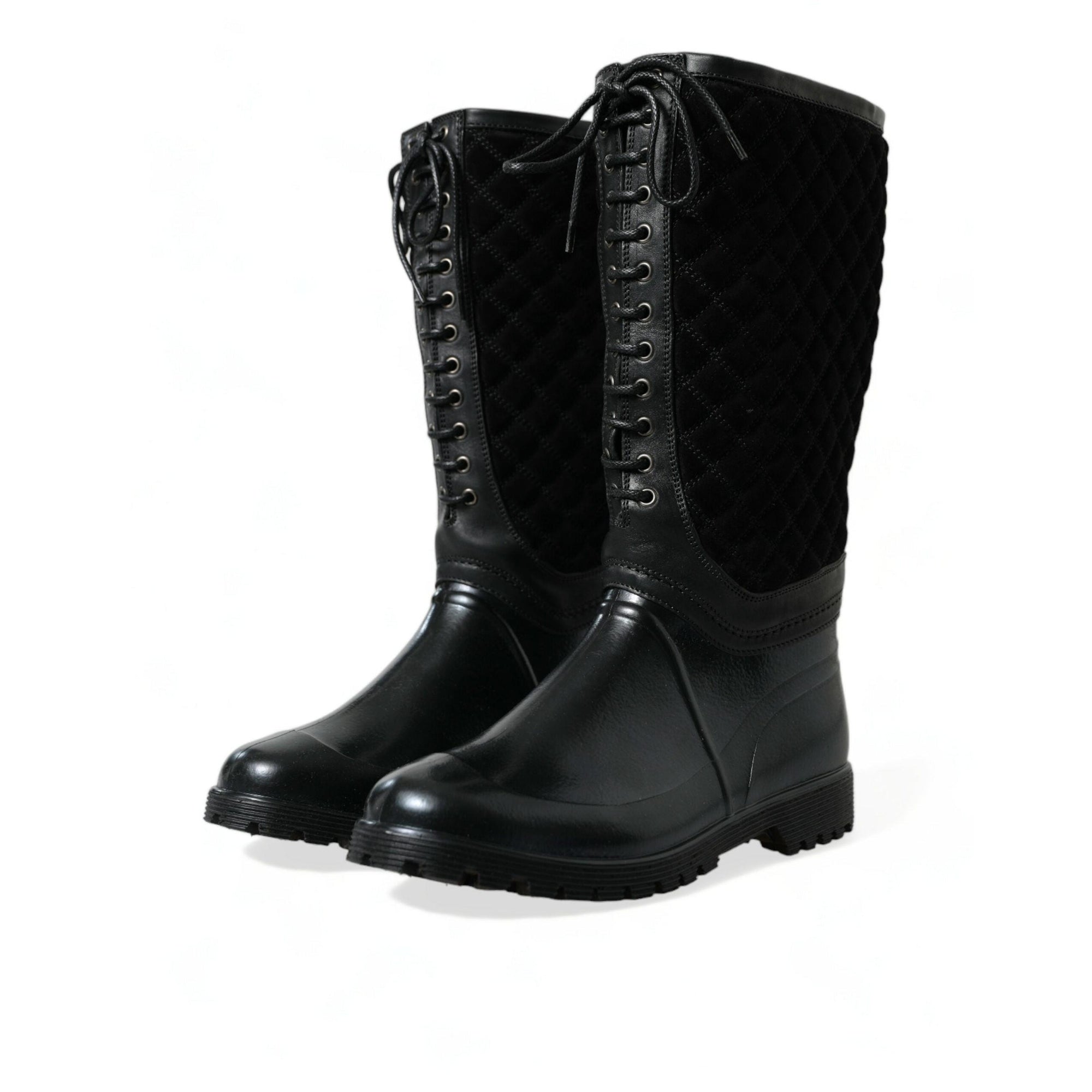 Dolce & Gabbana Elegant Quilted Lace-Up Rain Boots