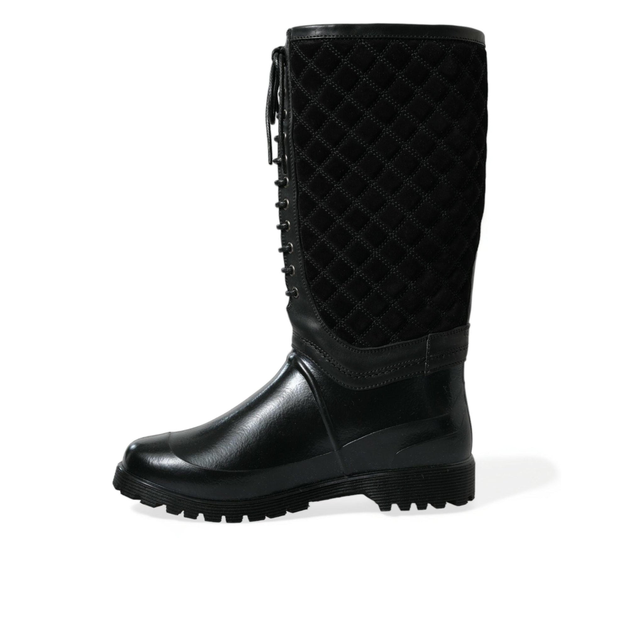 Dolce & Gabbana Elegant Quilted Lace-Up Rain Boots