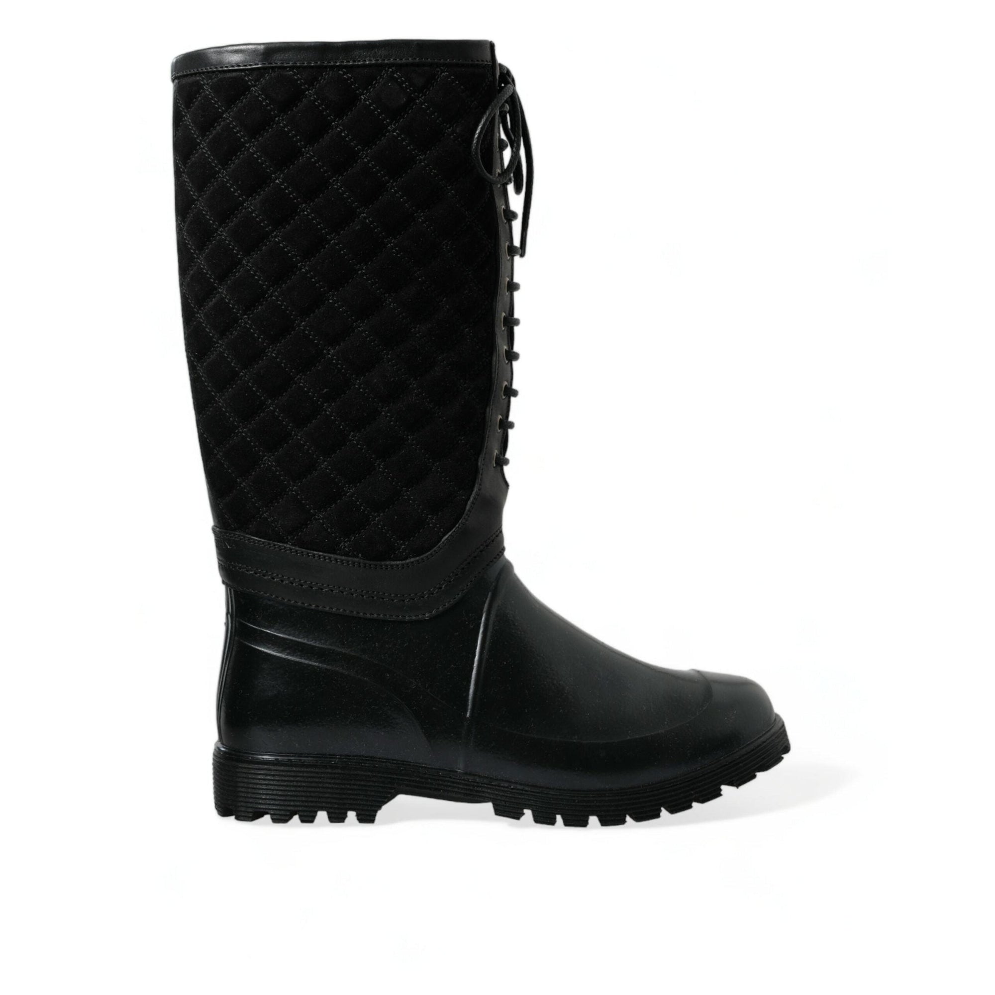 Dolce & Gabbana Elegant Quilted Lace-Up Rain Boots