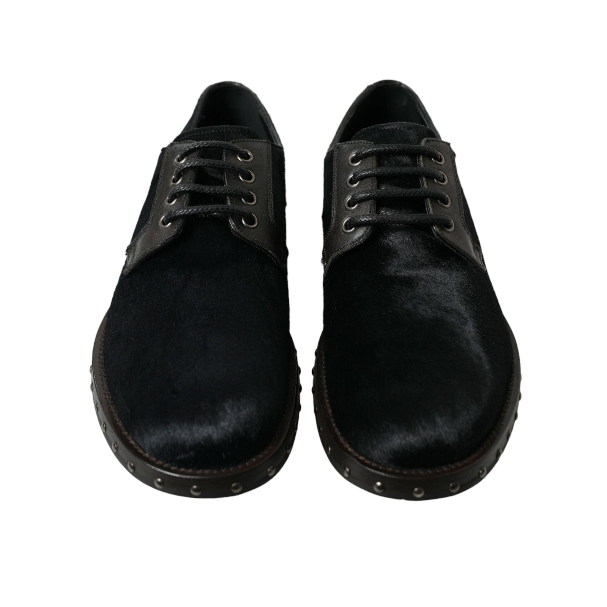 Dolce & Gabbana Elegant Black Calf Fur Derby Shoes