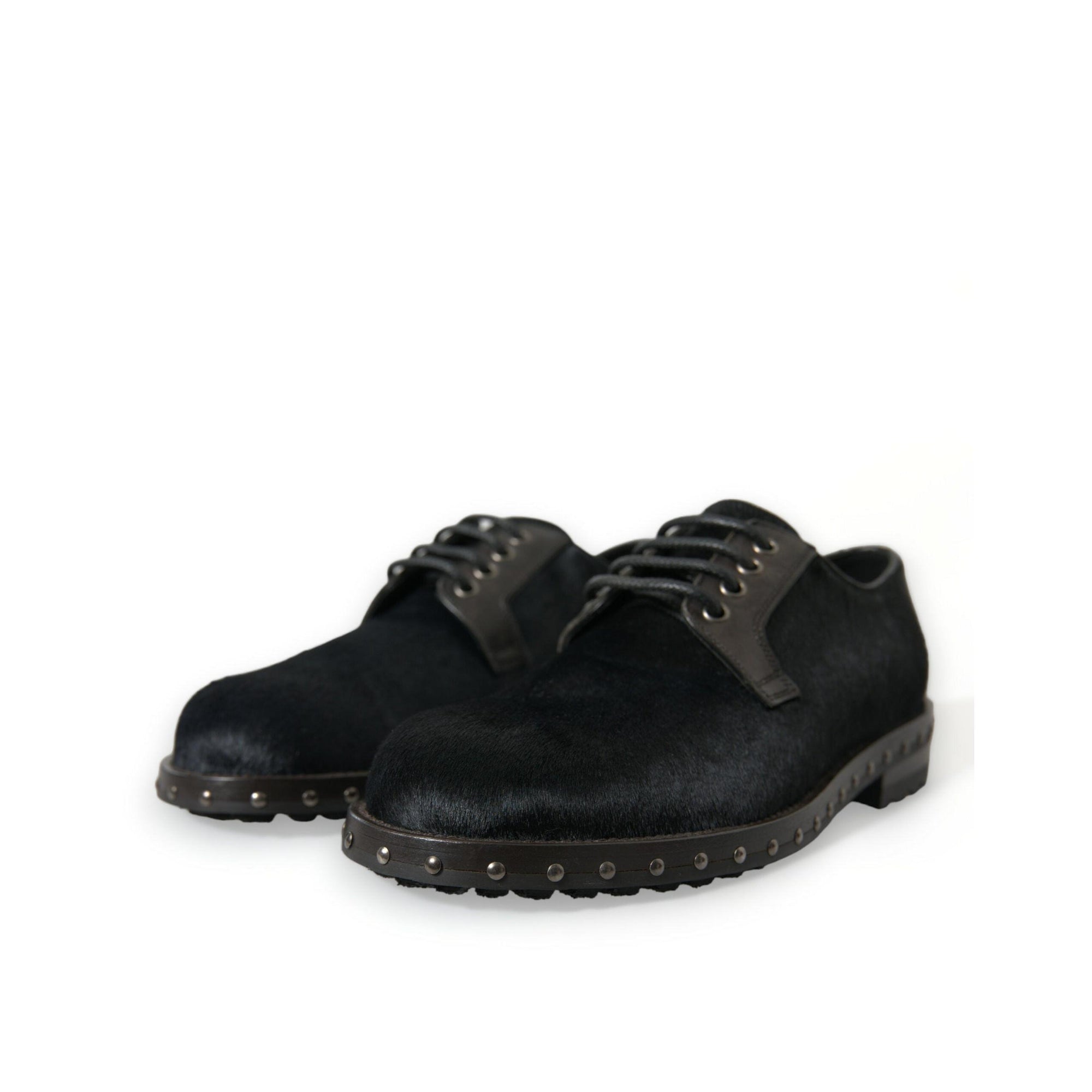 Dolce & Gabbana Elegant Black Calf Fur Derby Shoes