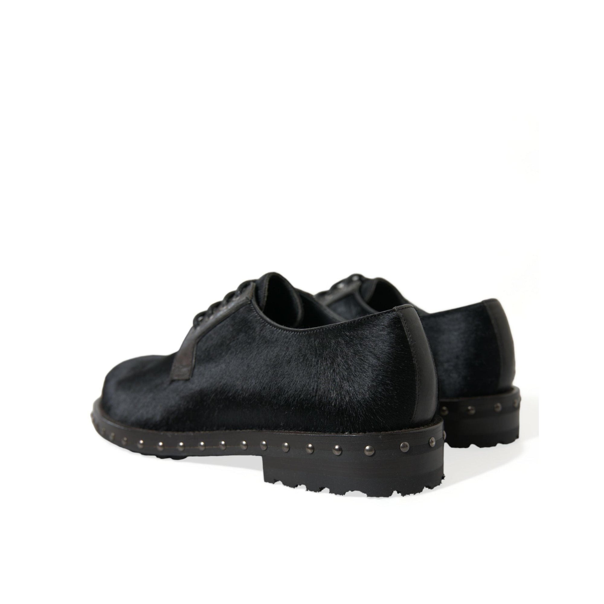 Dolce & Gabbana Elegant Black Calf Fur Derby Shoes