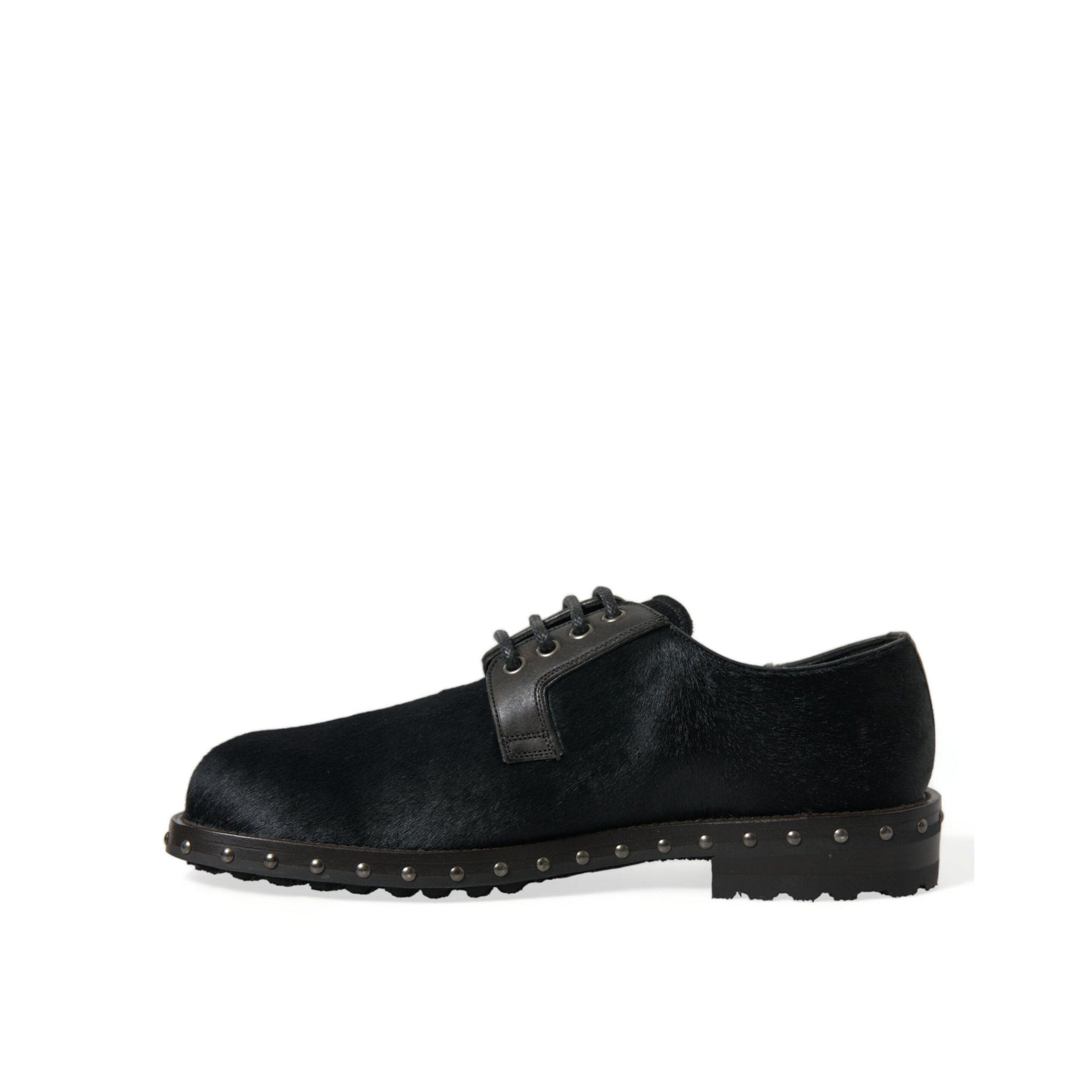 Dolce & Gabbana Elegant Black Calf Fur Derby Shoes