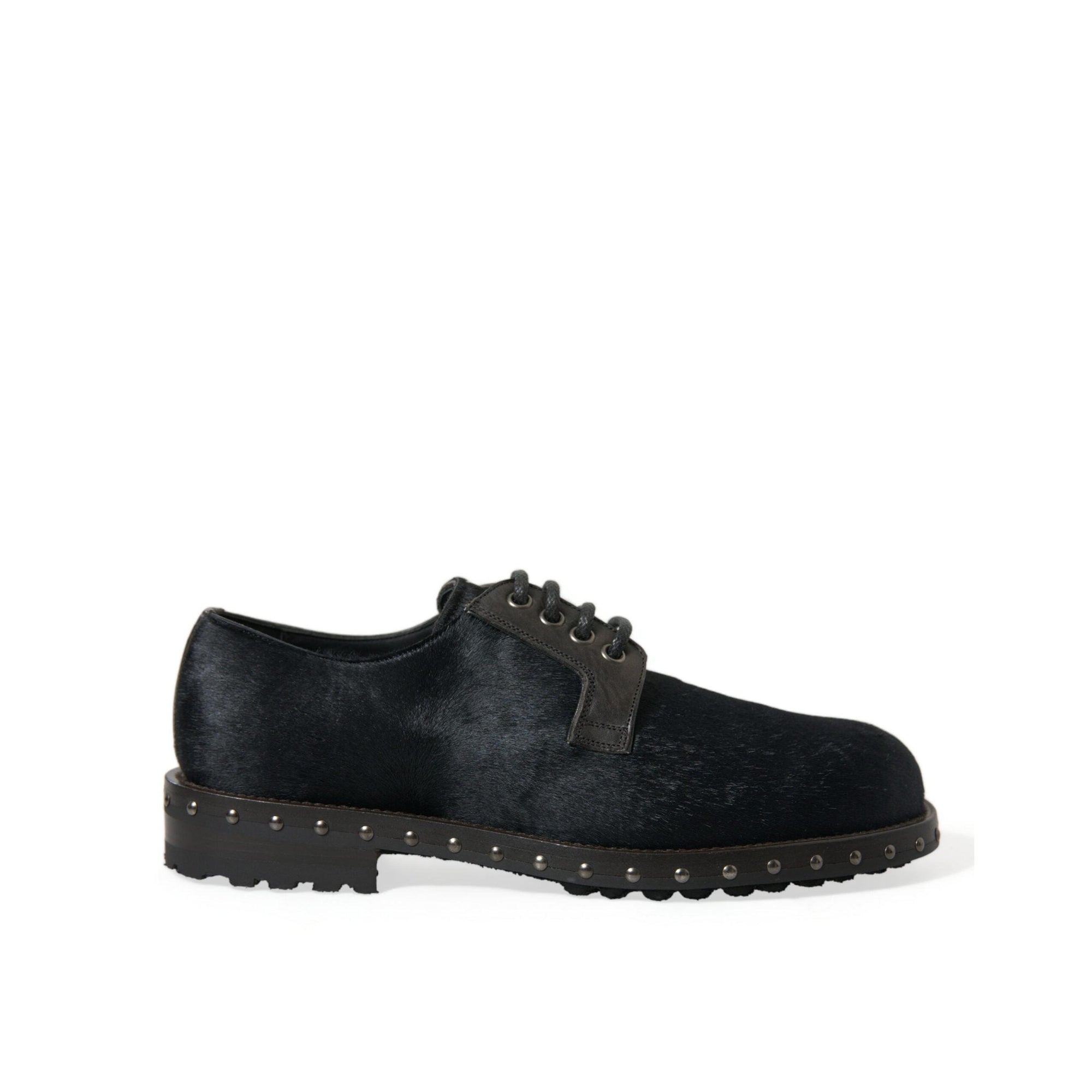 Dolce & Gabbana Elegant Black Calf Fur Derby Shoes