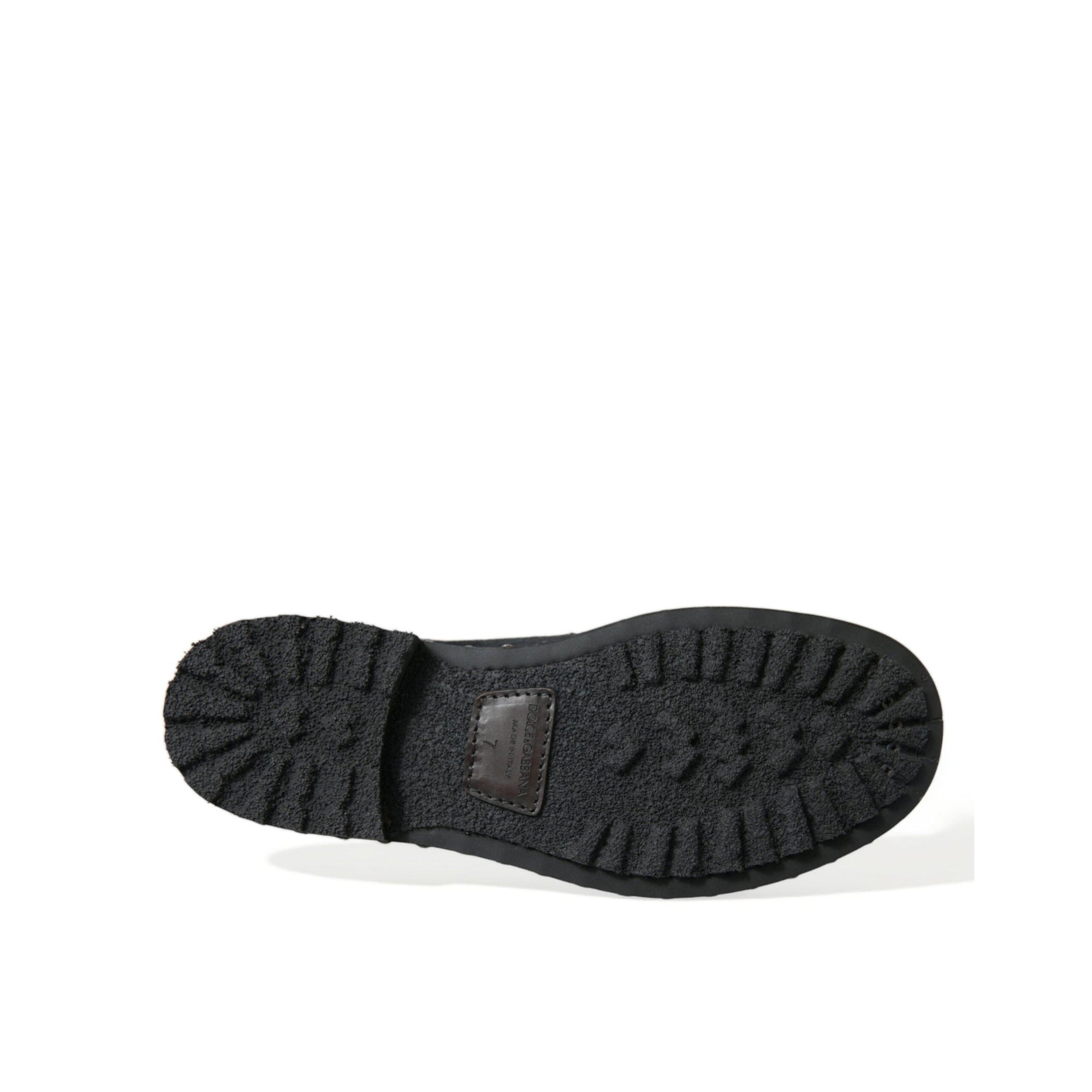 Dolce & Gabbana Elegant Black Calf Fur Derby Shoes