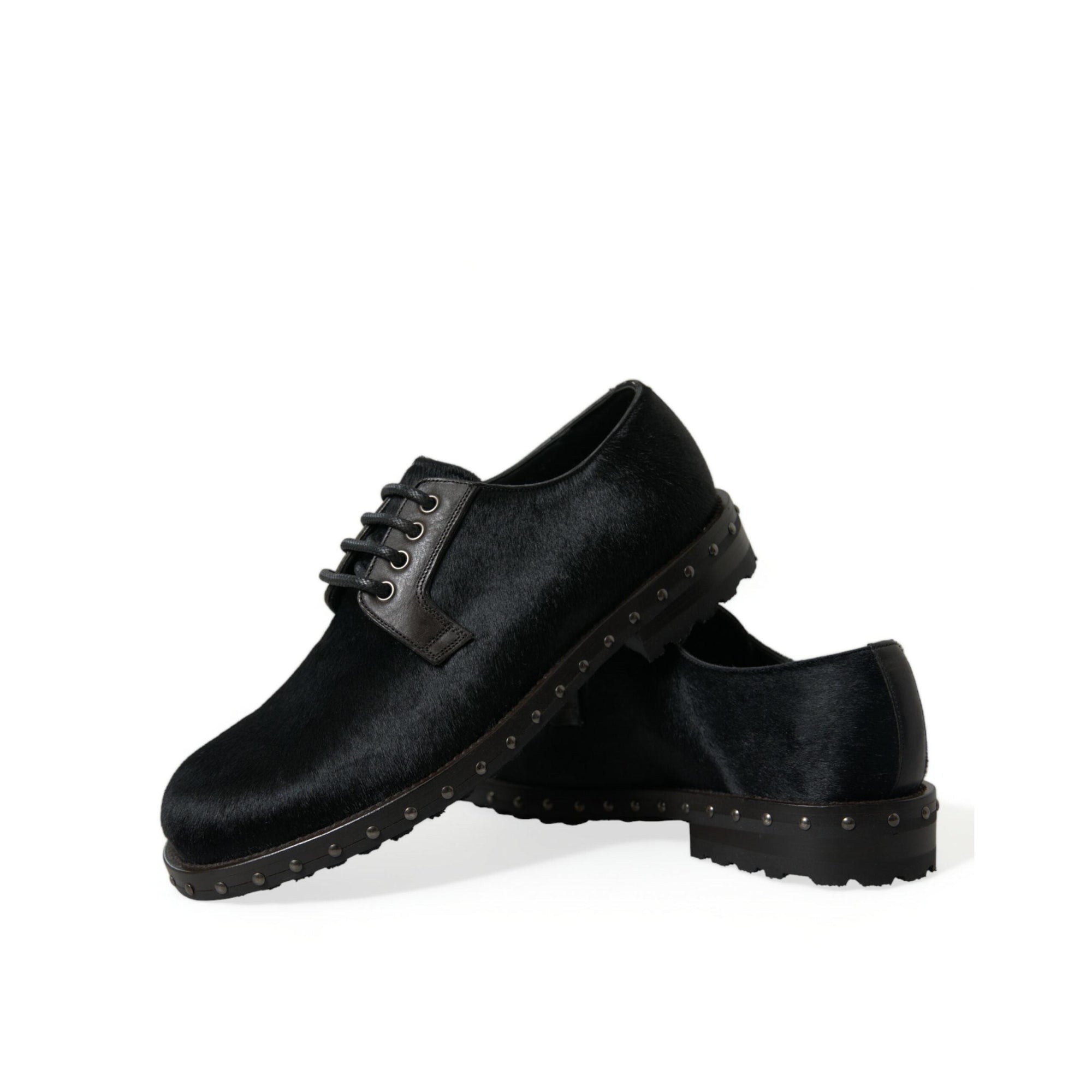 Dolce & Gabbana Elegant Black Calf Fur Derby Shoes
