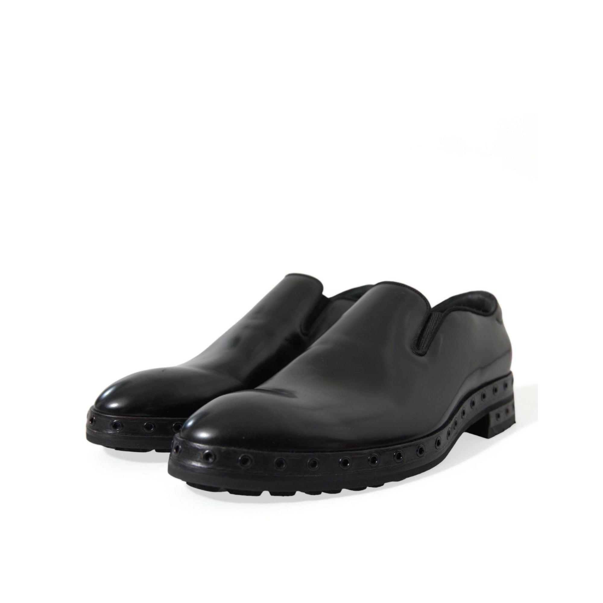 Dolce & Gabbana Elegant Black Leather Studded Loafers