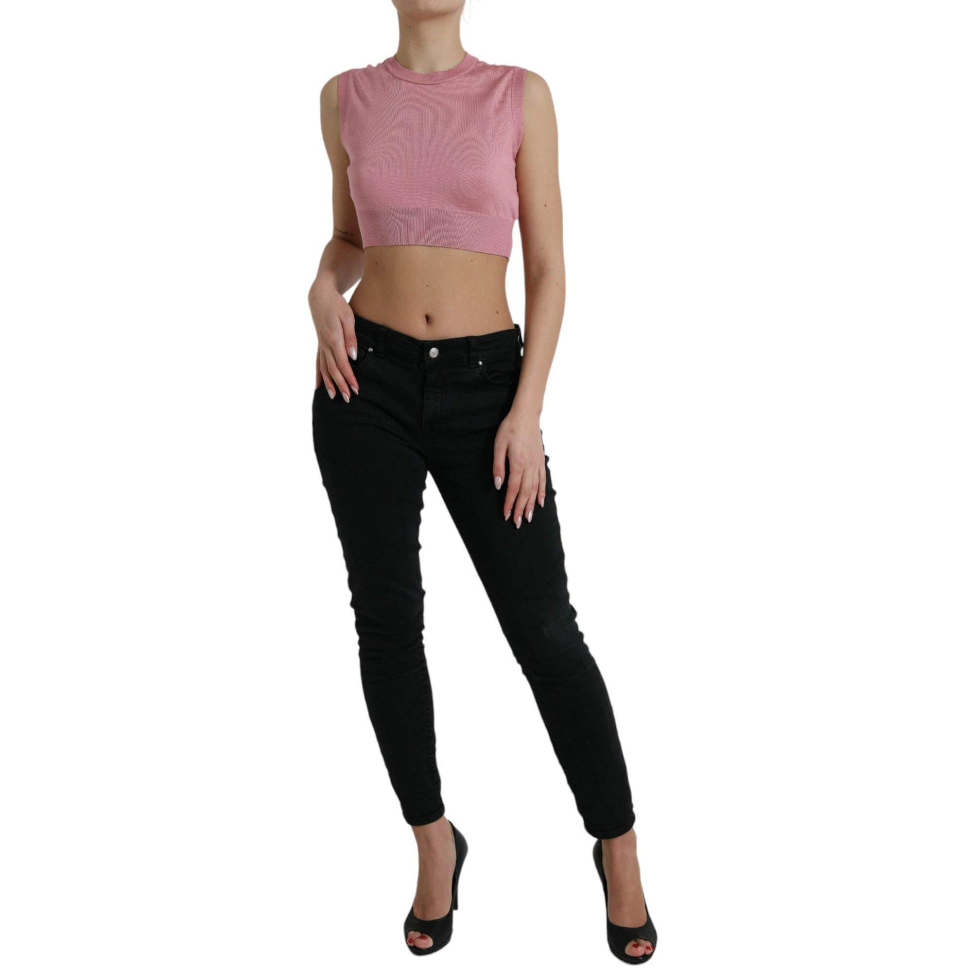 Dolce & Gabbana Elegant Silk Crew Neck Cropped Tank Top