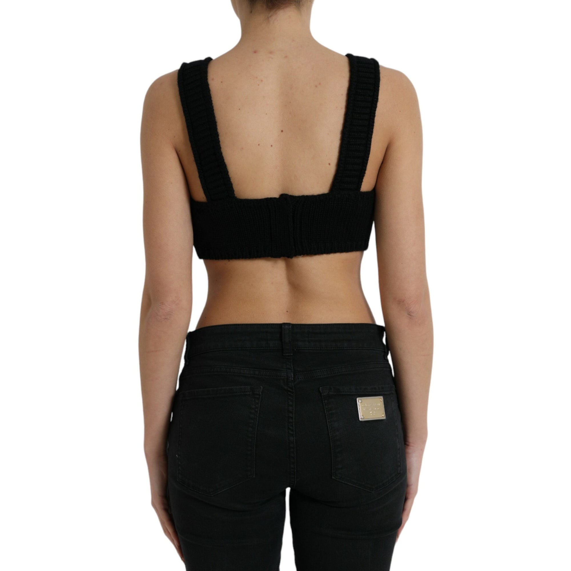 Dolce & Gabbana Elegant Black Cashmere Bustier Crop Top