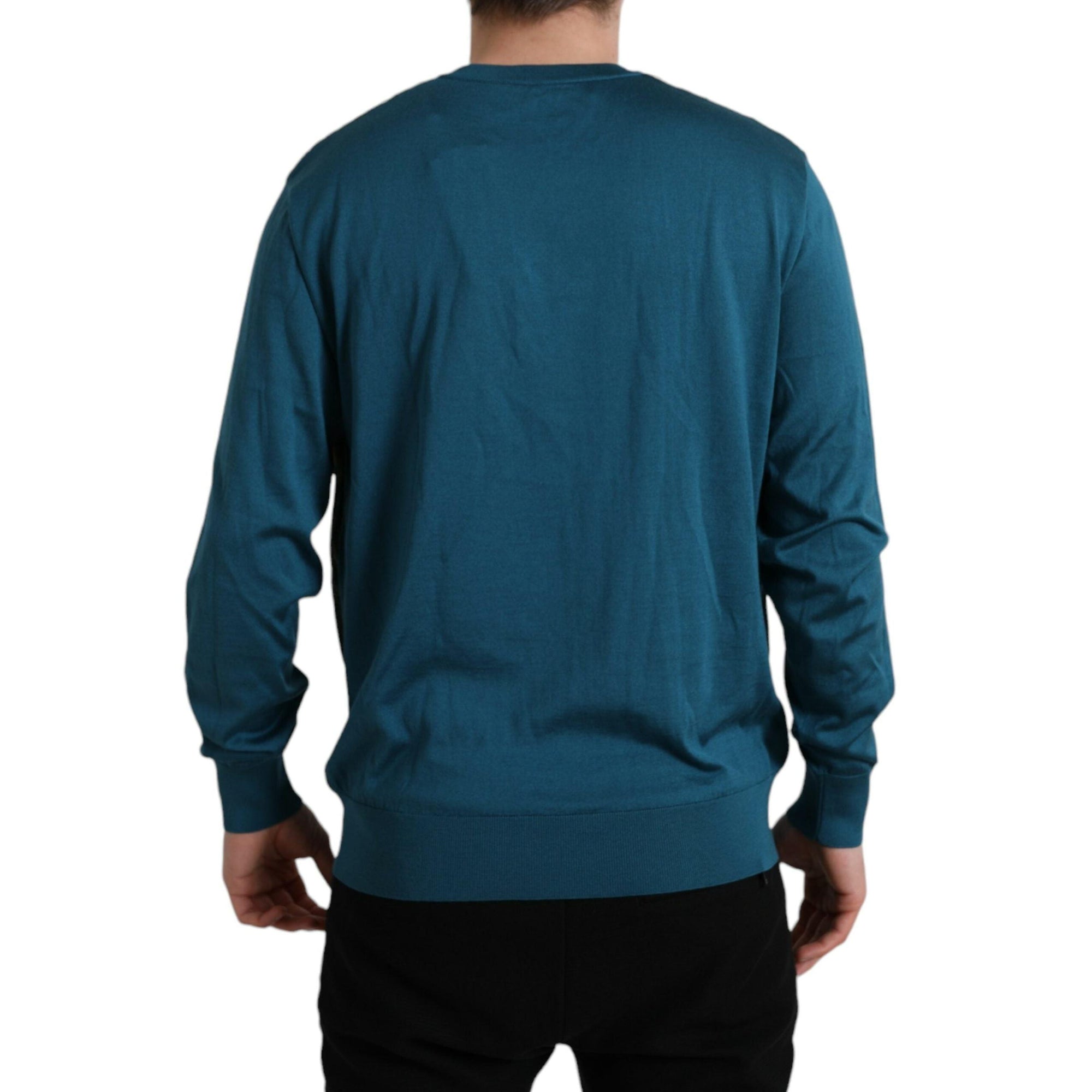 Dolce & Gabbana Silk V-Neck Peacock Feather Sweater